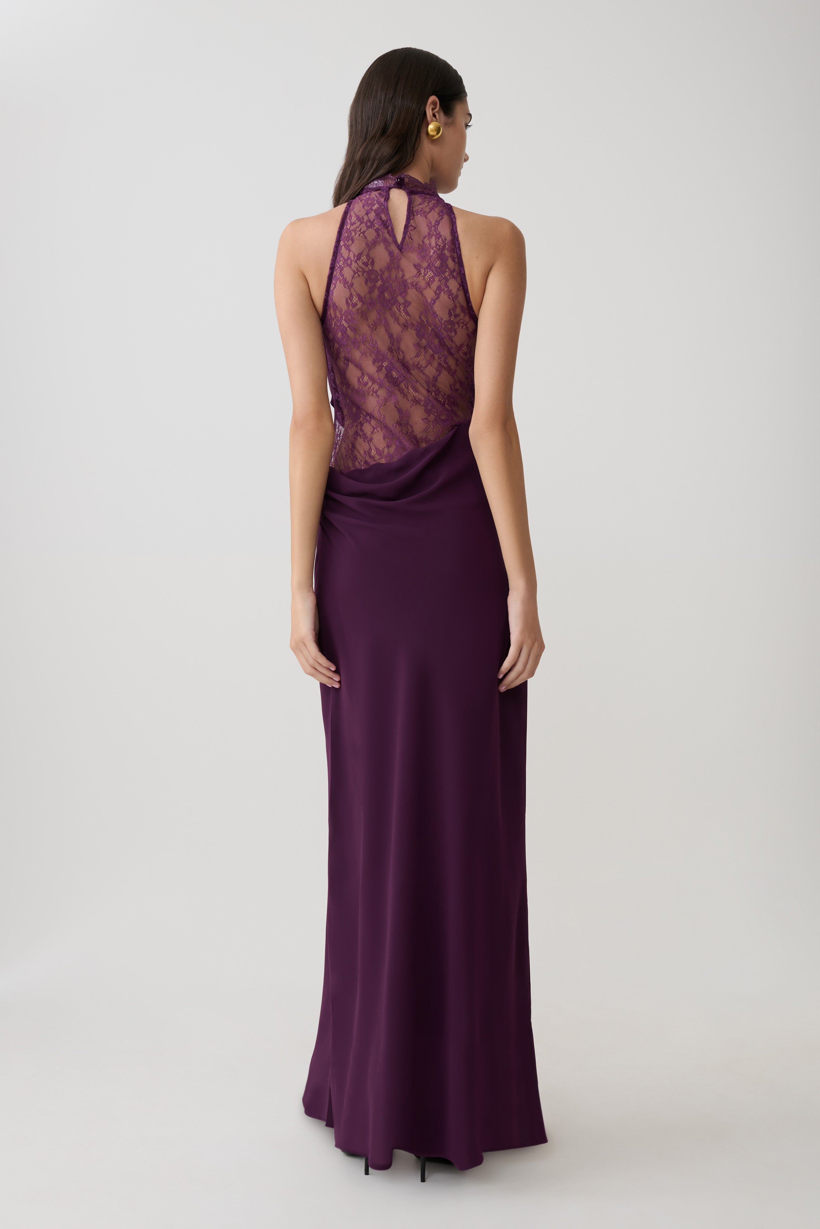 Arra Chiffon And Lace Halter Maxi Dress