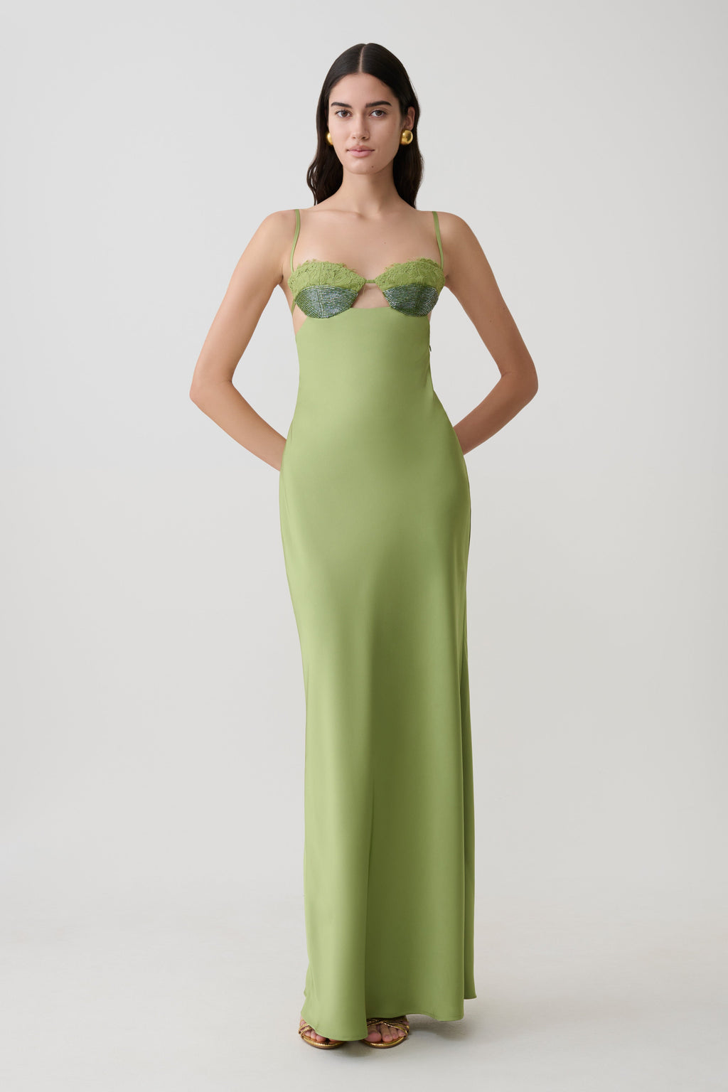 Fiorella Embellished Satin Maxi Dress