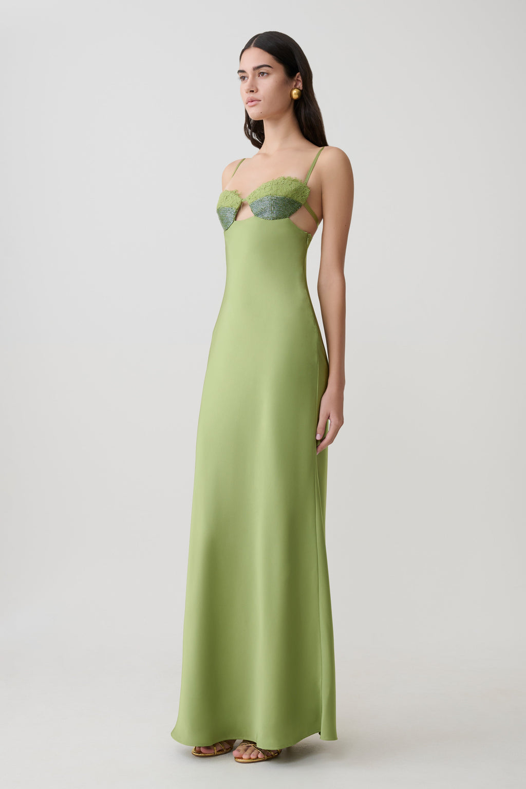 Fiorella Embellished Satin Maxi Dress