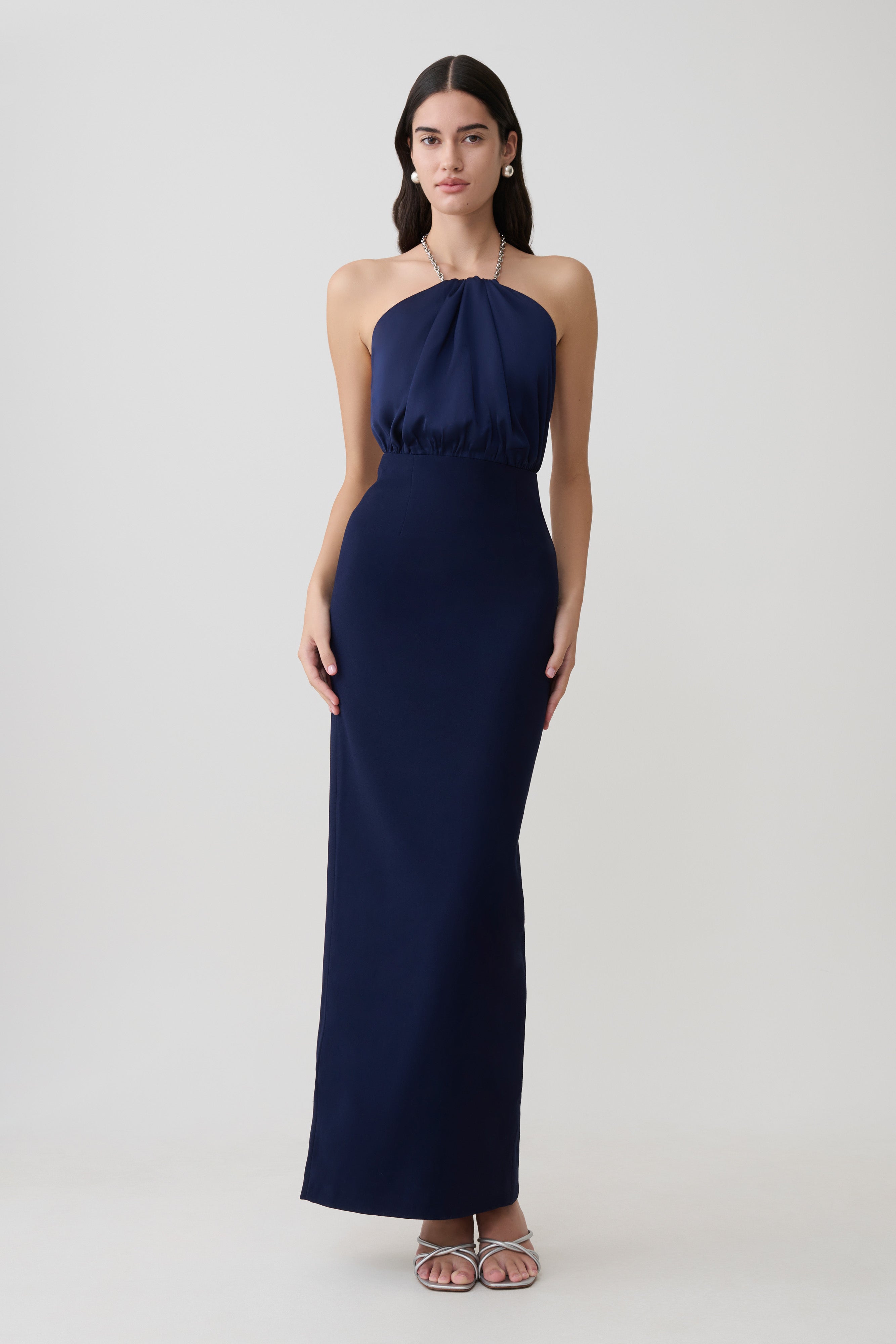 Elina Satin Necklace Maxi Dress