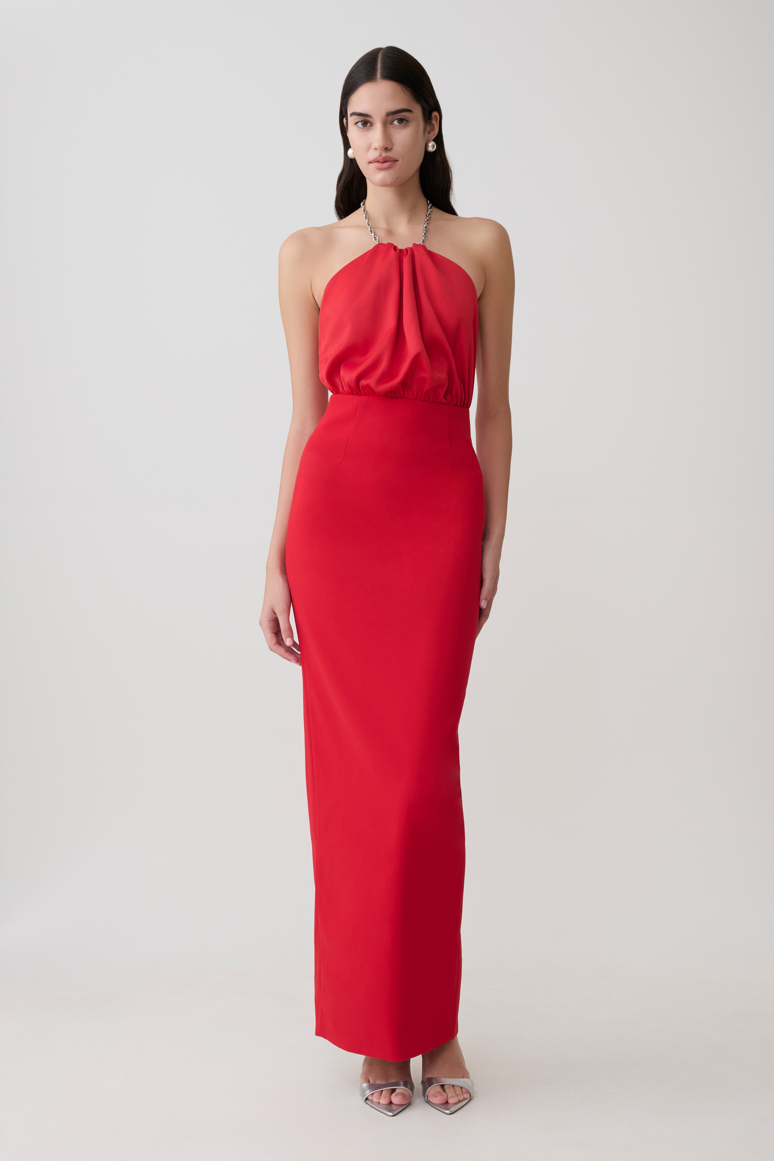 Elina Satin Necklace Maxi Dress