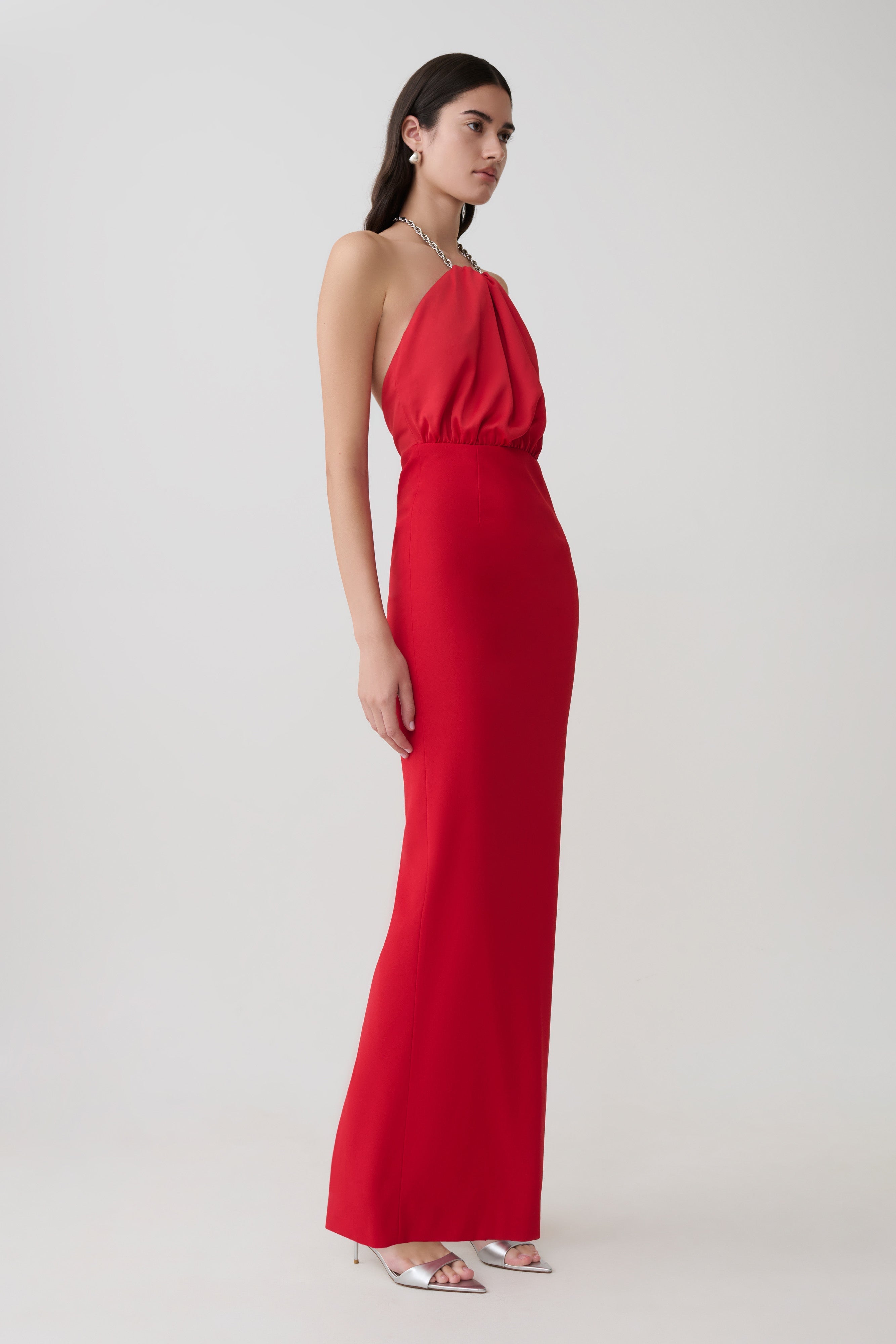 Elina Satin Necklace Maxi Dress