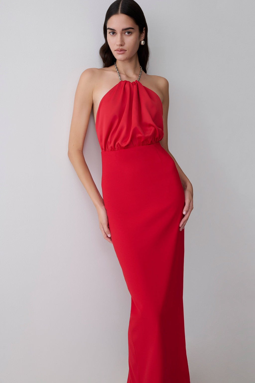Elina Satin Necklace Maxi Dress