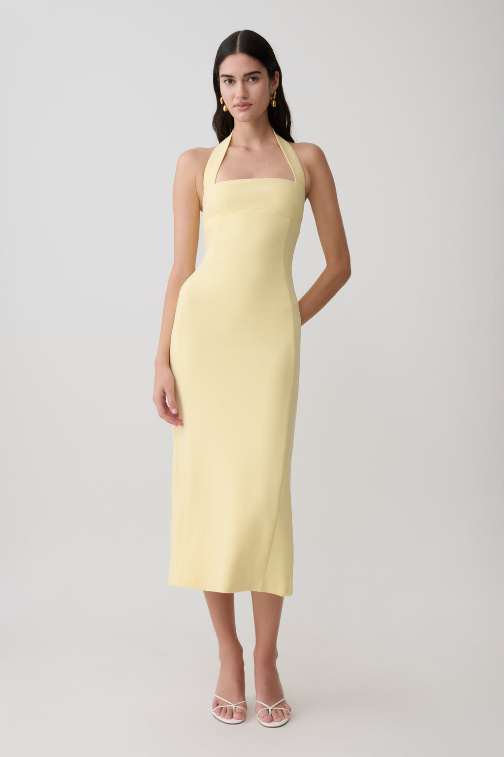 Amelita Suiting Halter Midi Dress in Pale Lemon – Chic&Drifts