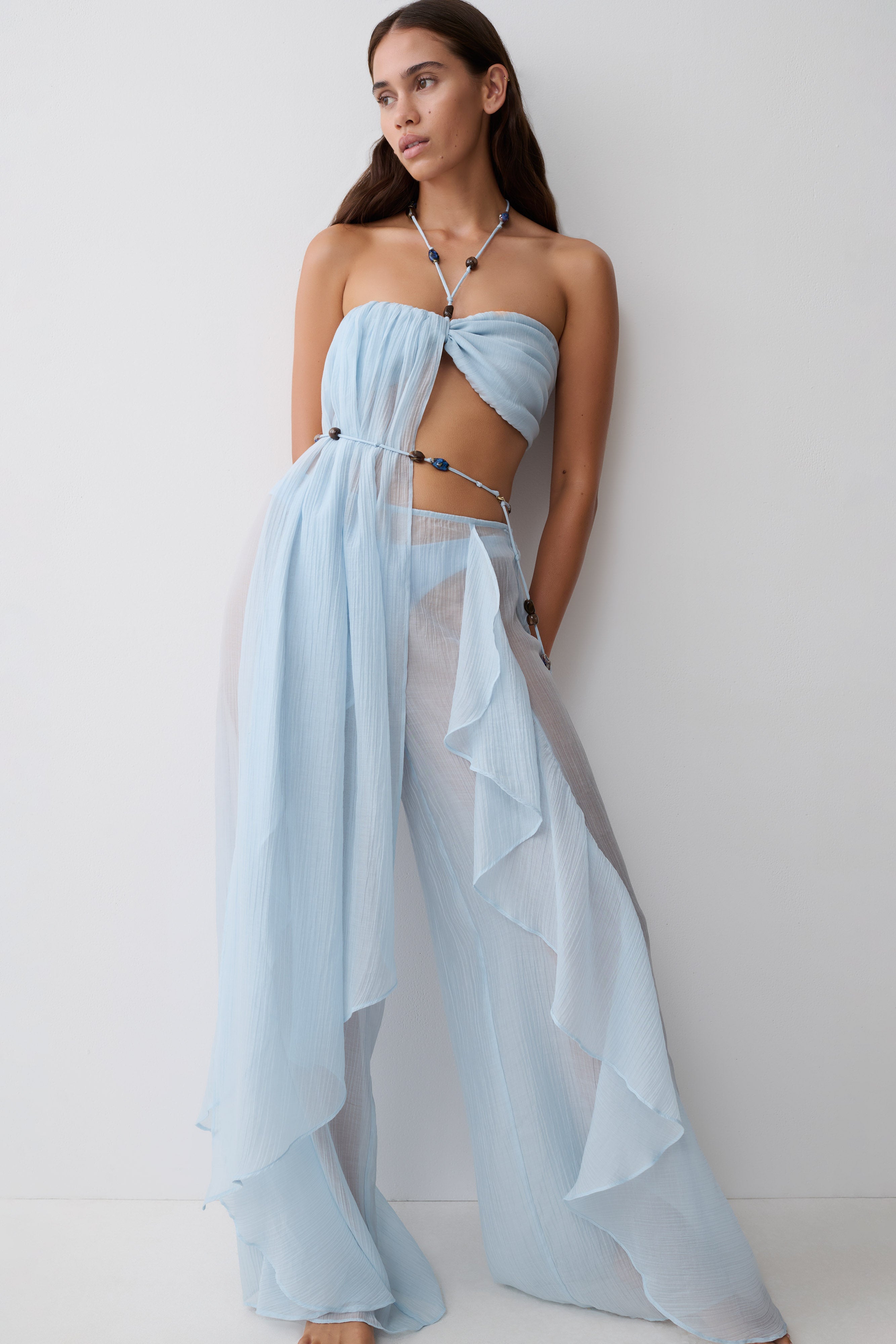 Kai Sheer Draped Ruffle Trouser