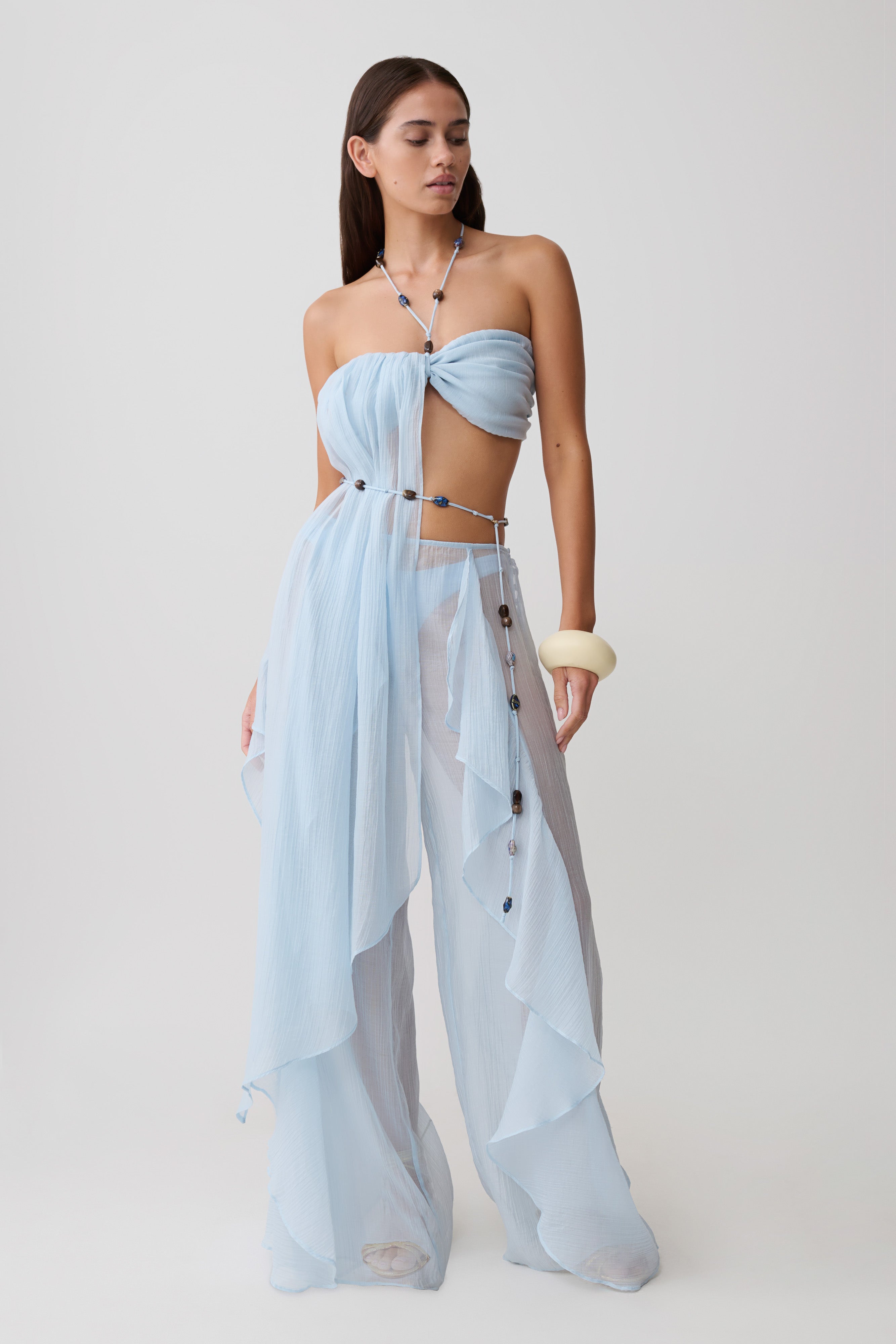 Kai Sheer Draped Ruffle Trouser