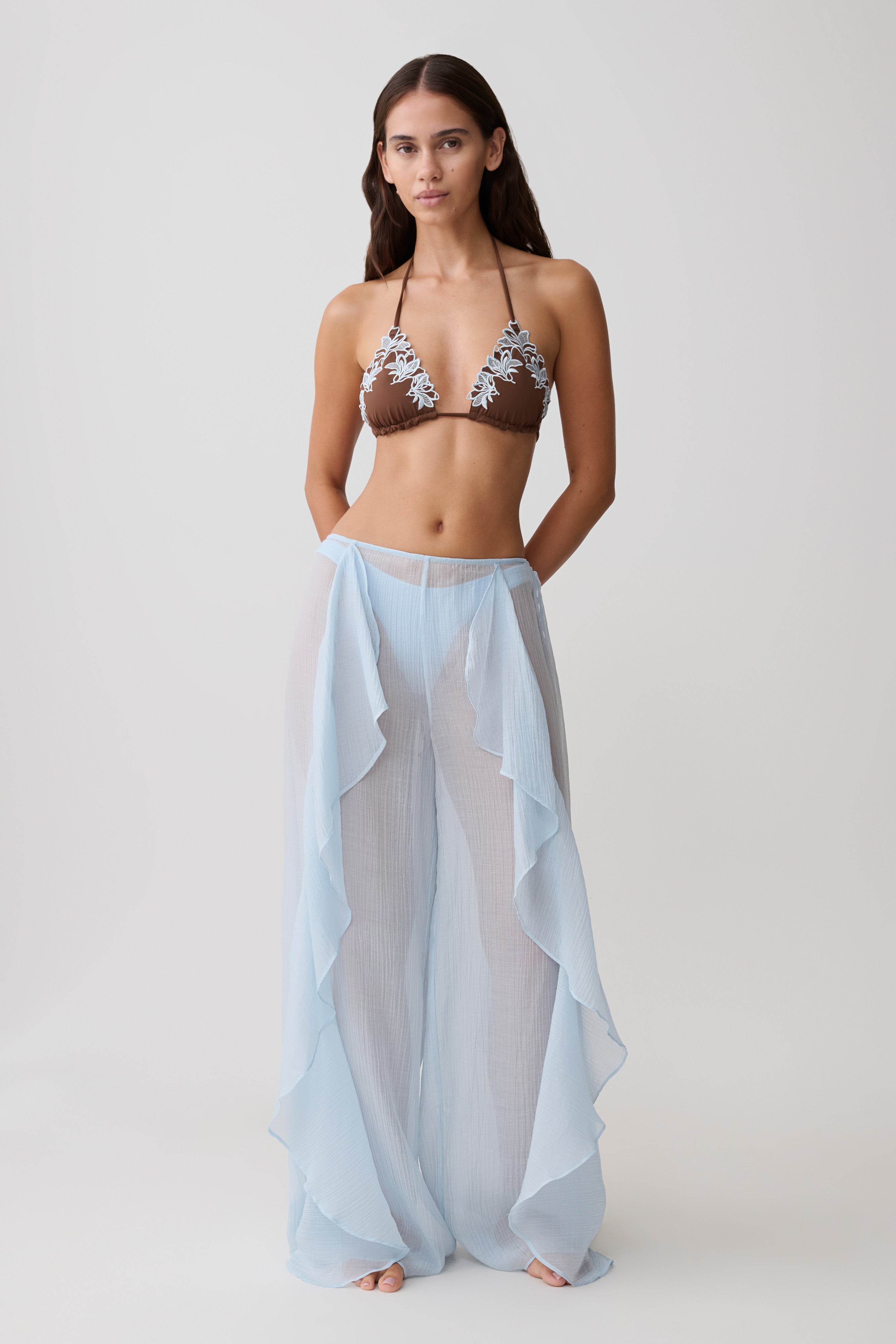 Kai Sheer Draped Ruffle Trouser