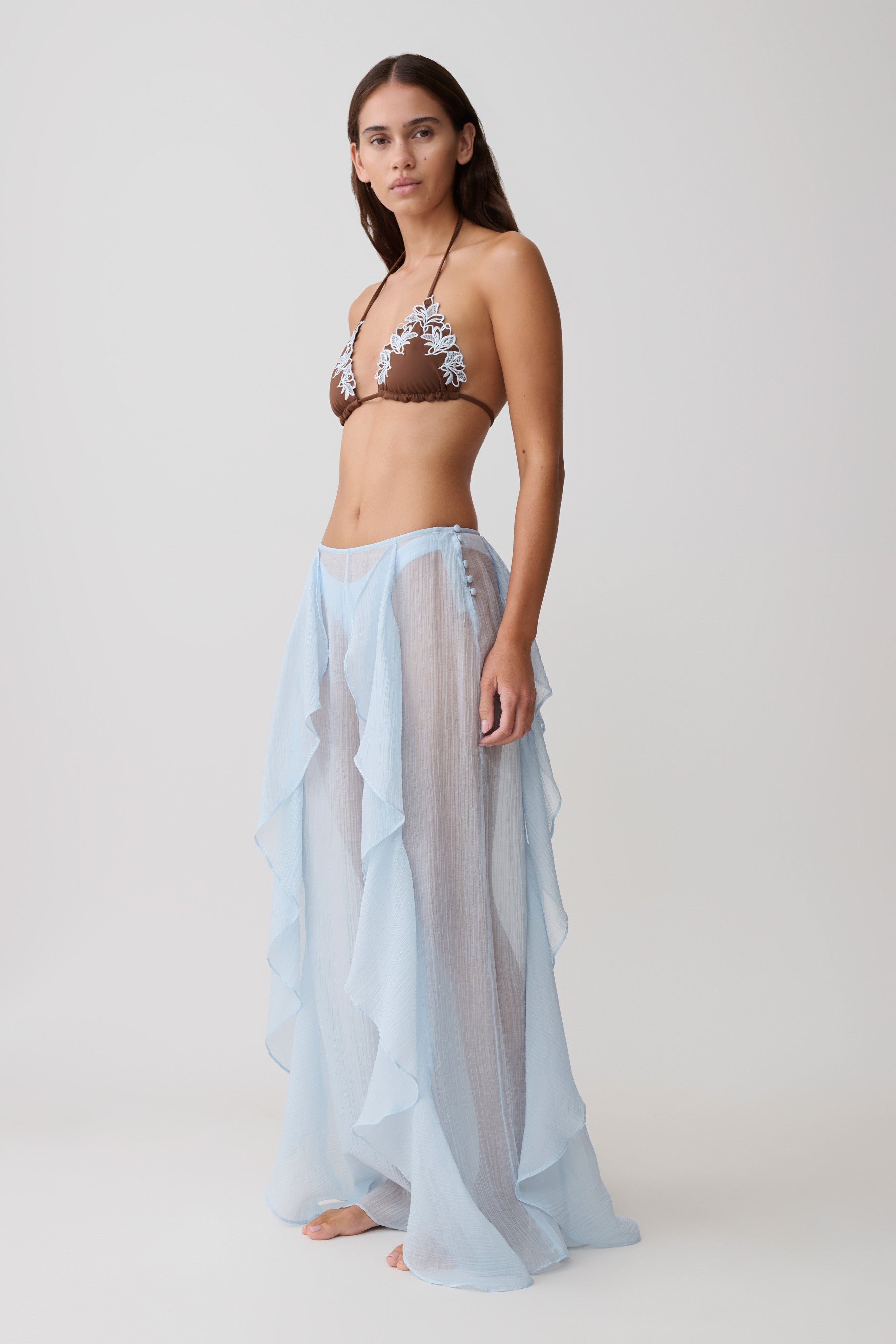 Kai Sheer Draped Ruffle Trouser