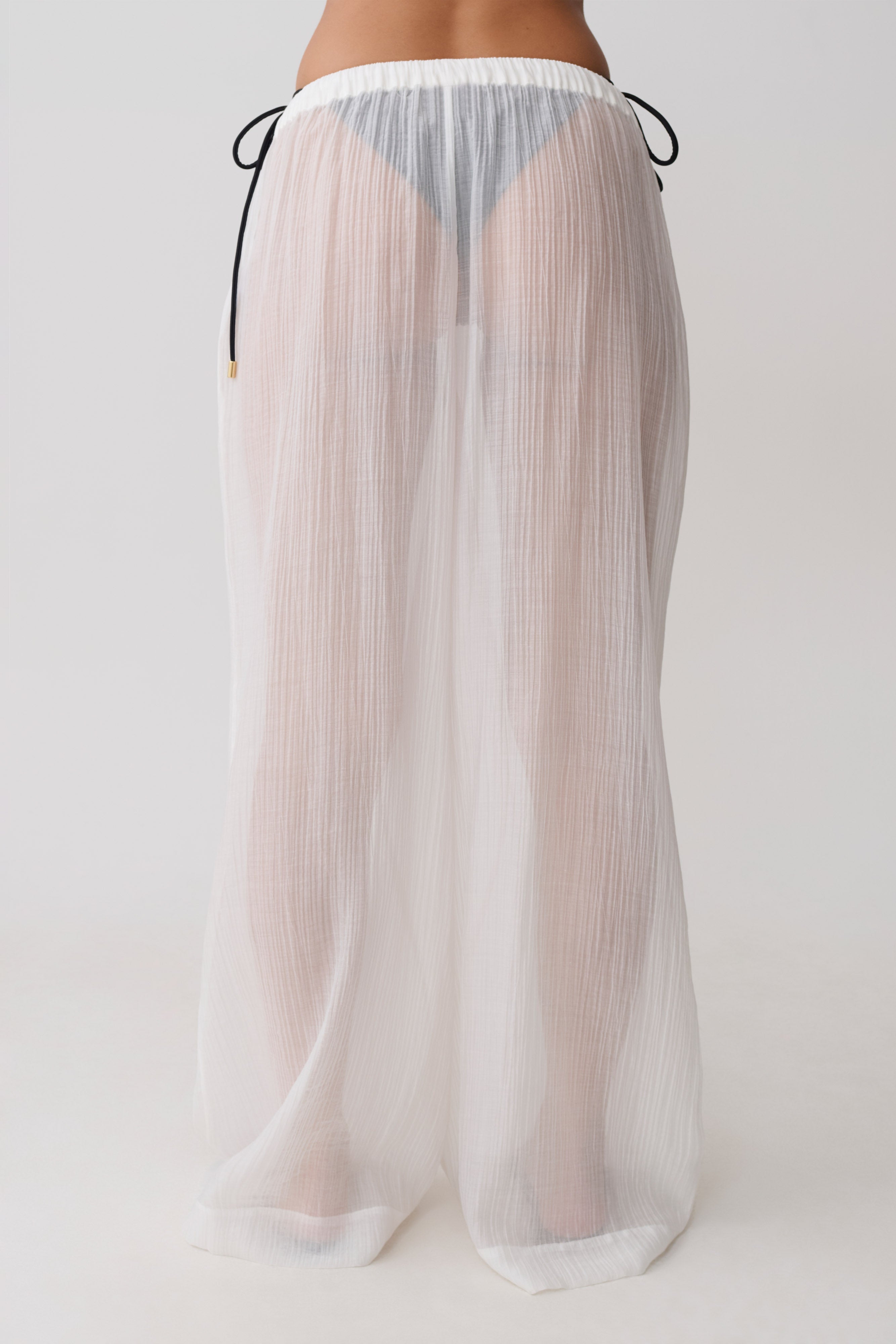 Leilani Sheer Drawstring Wide Leg Trousers - Ivory