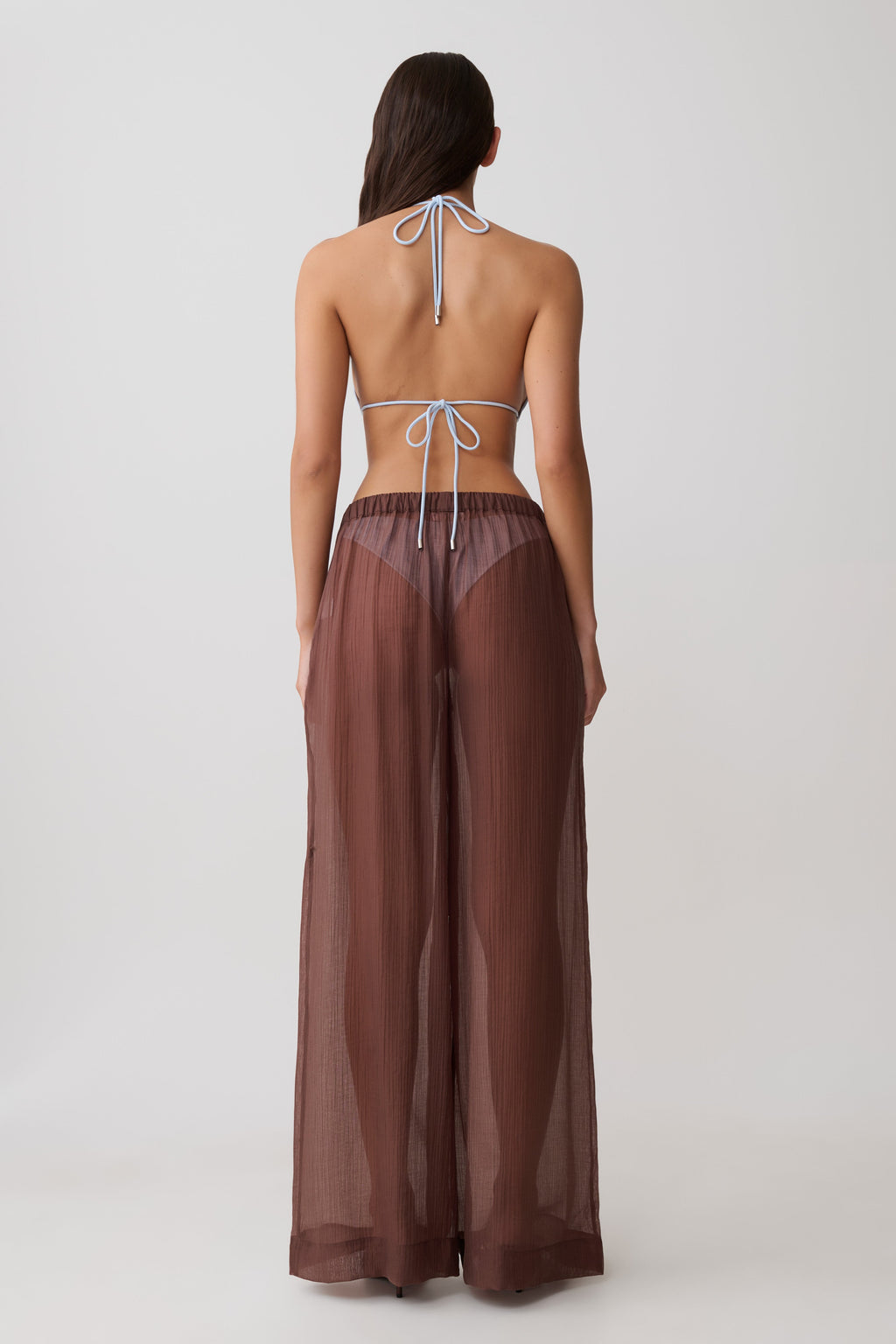 Leilani Sheer Drawstring Wide Leg Trousers - Chocolate