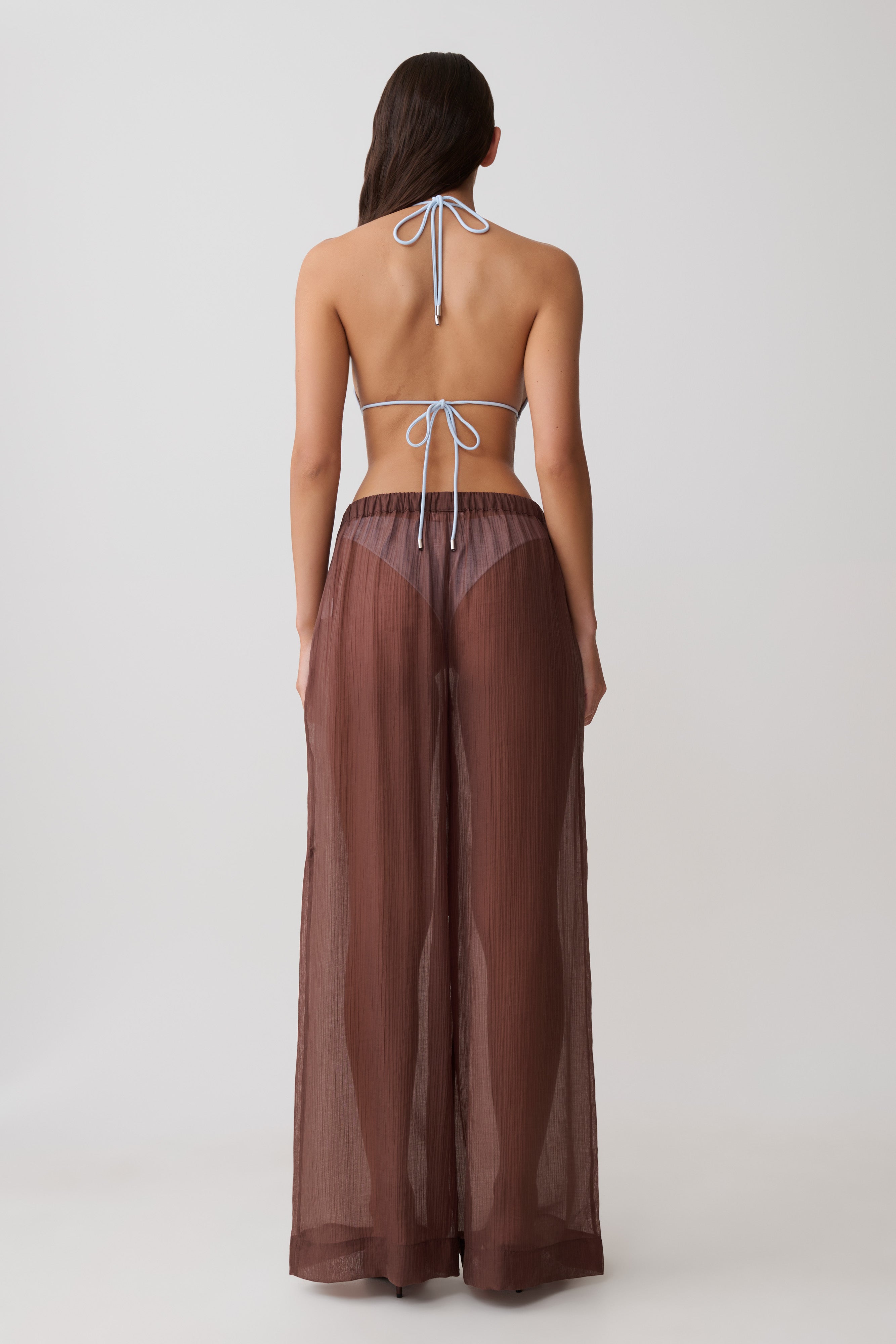 Leilani Sheer Drawstring Wide Leg Trousers - Chocolate