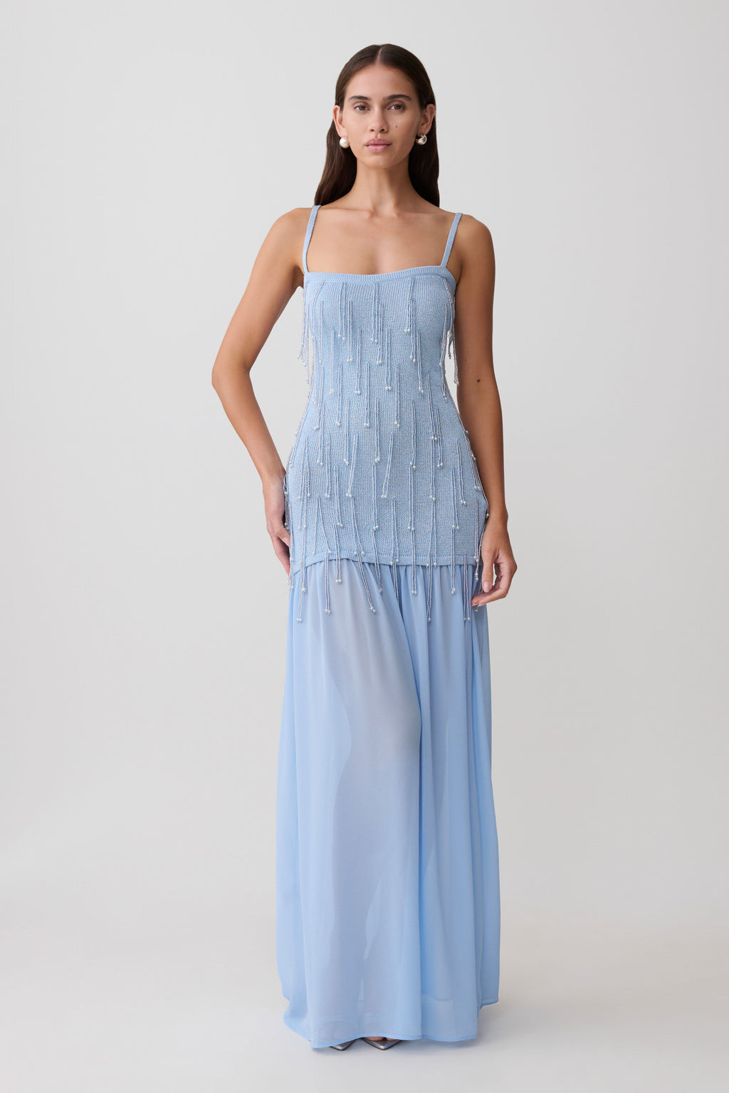 Belinda Beaded Knit & Chiffon Maxi Dress