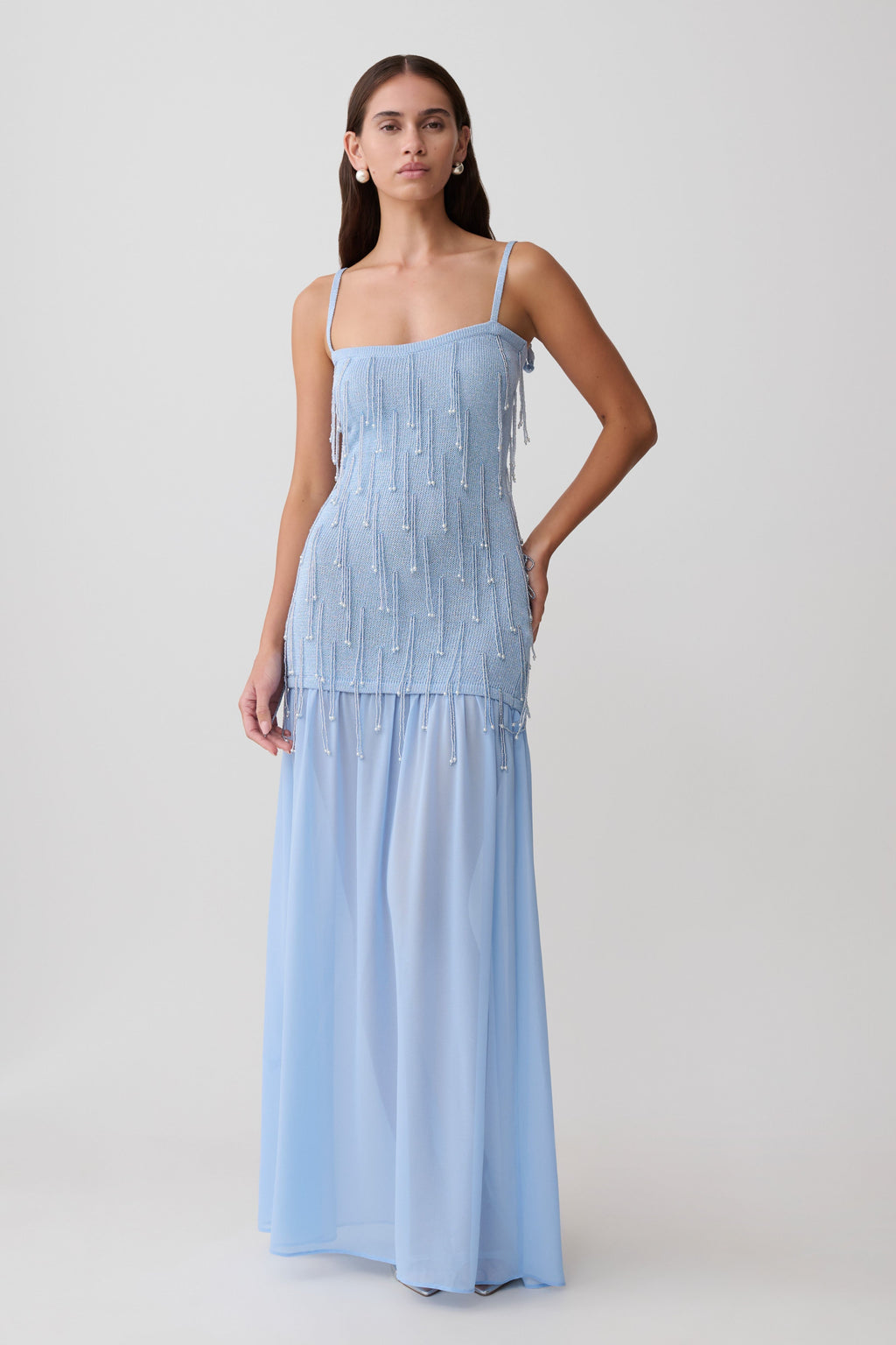 Belinda Beaded Knit & Chiffon Maxi Dress