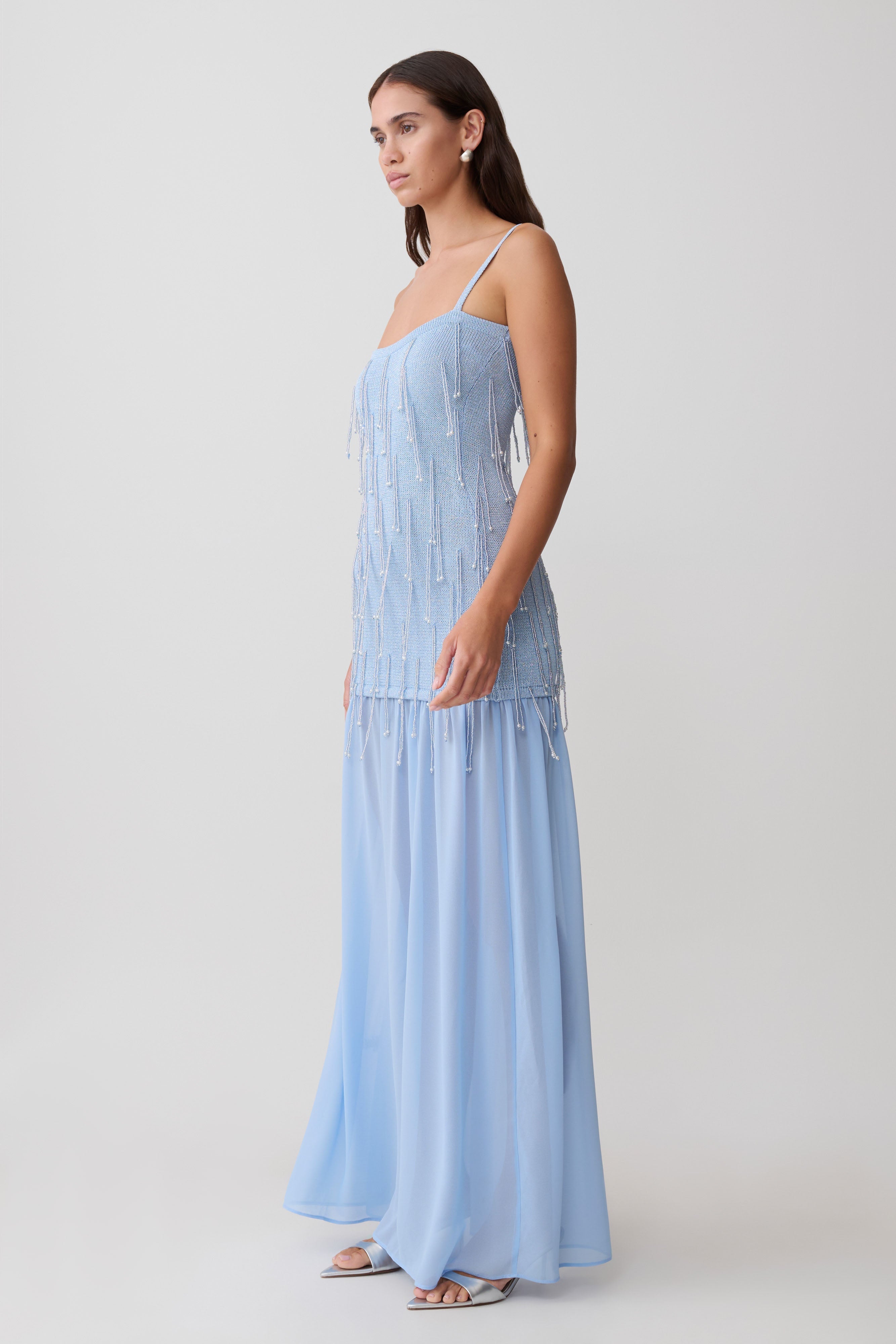 Belinda Beaded Knit & Chiffon Maxi Dress