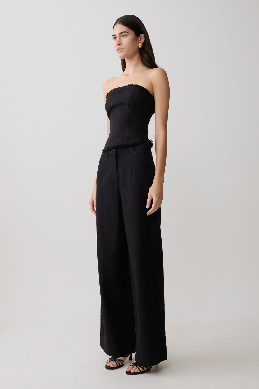 Brielle Straight Leg Linen Trouser - Black