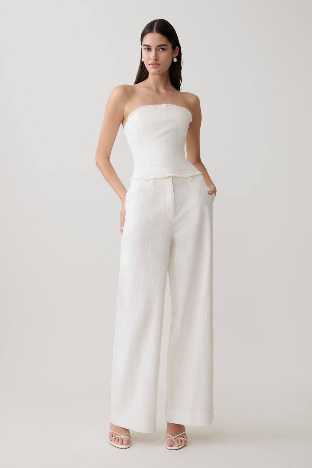 Brielle Straight Leg Linen Trouser - White