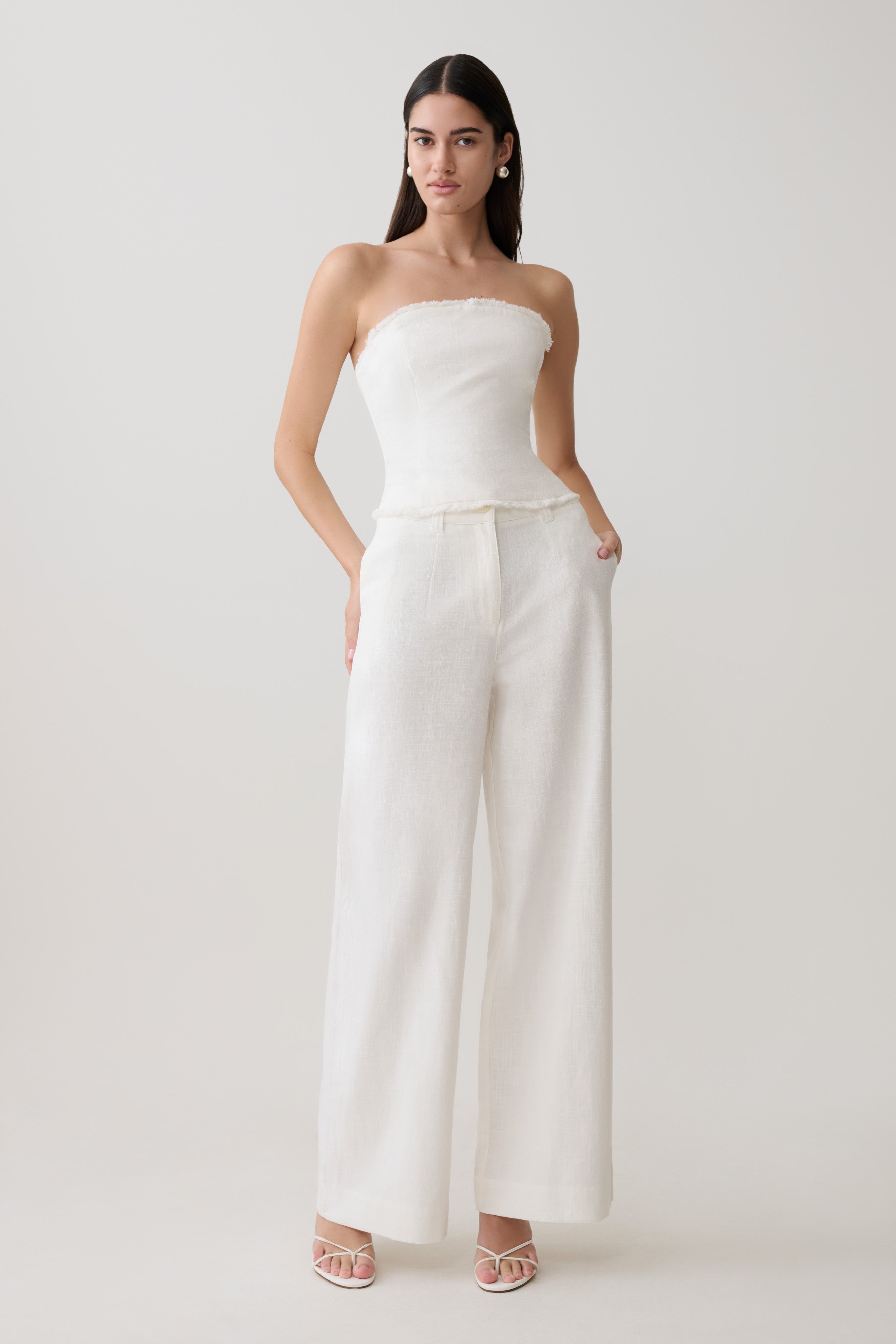 Brielle Straight Leg Linen Trouser - White