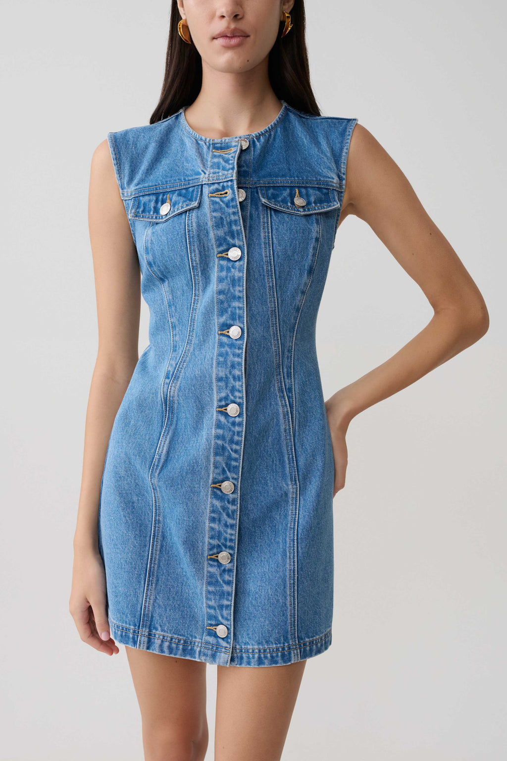 Penn Button Front Denim Mini Dress