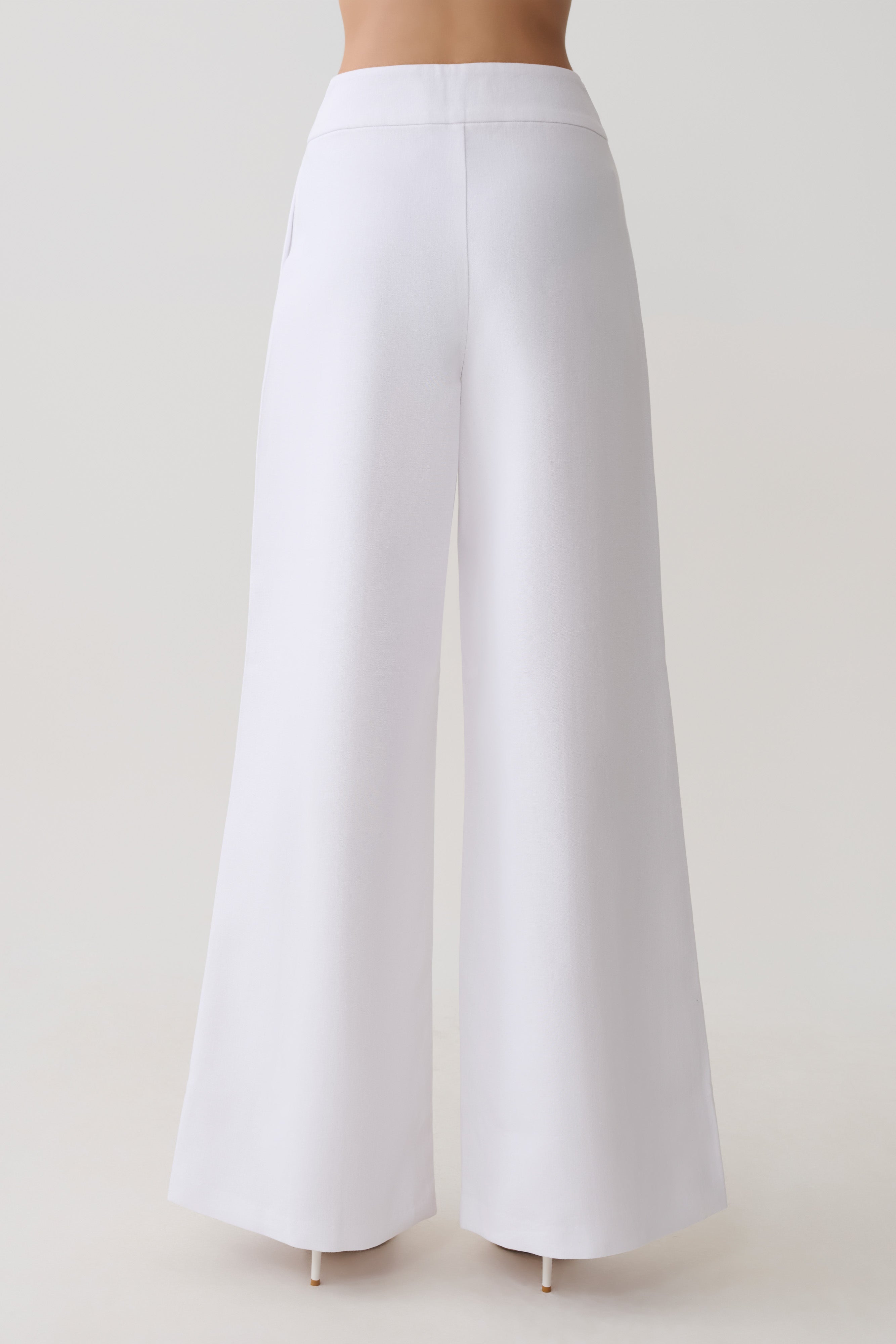 Raya Mid Rise Wide Leg Linen Trouser - White