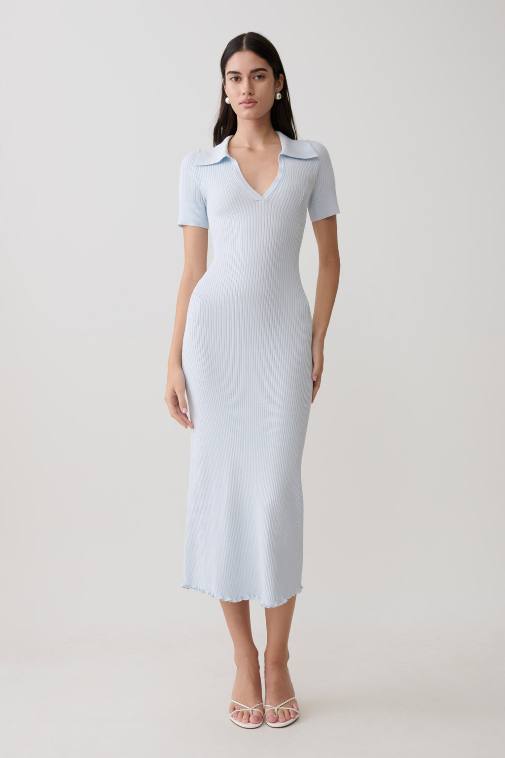 Nichelle Short Sleeve Collared Knit Midi Dress