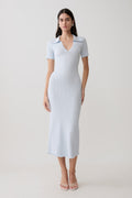 Nichelle Short Sleeve Collared Knit Midi Dress