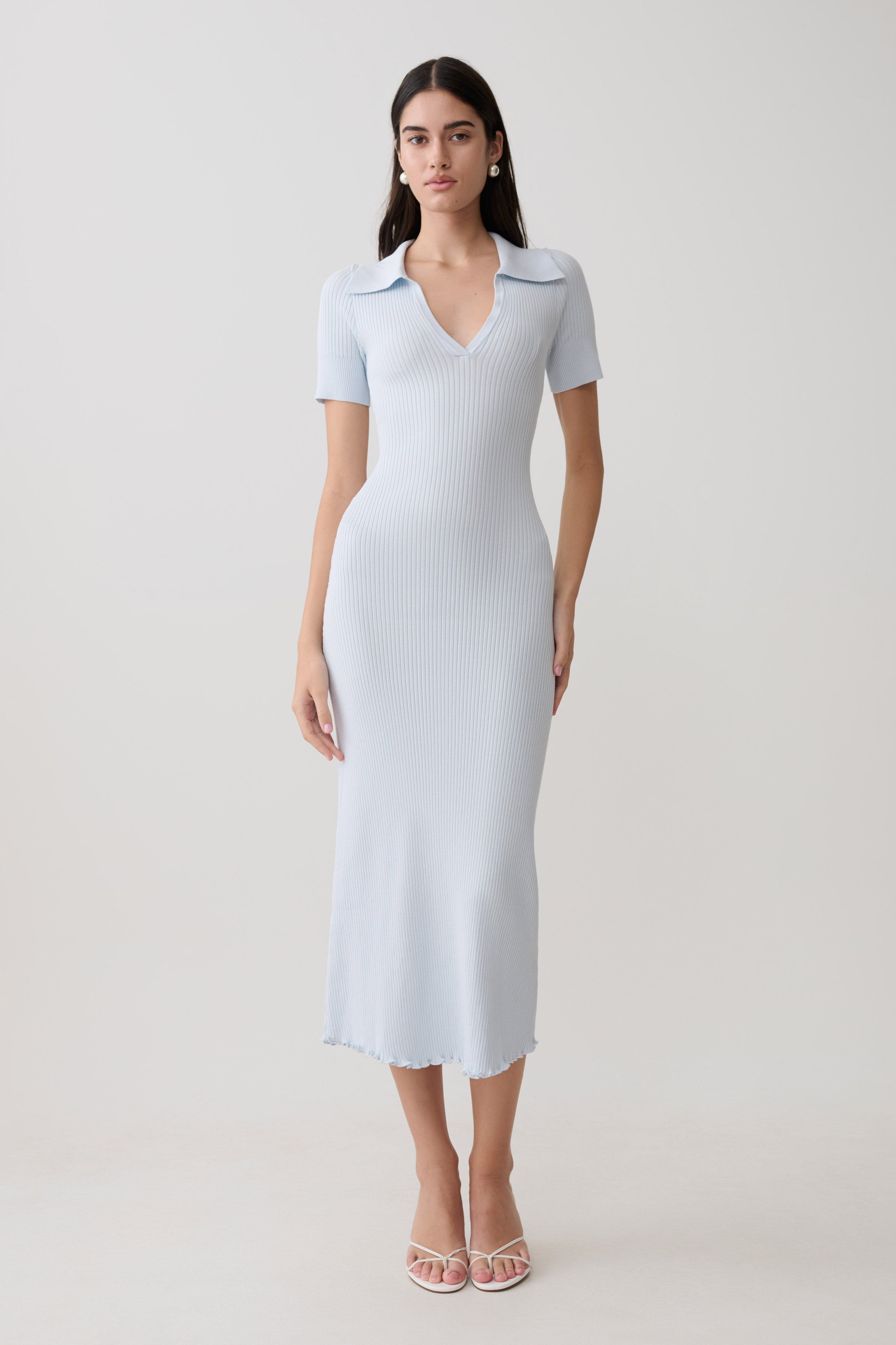 Nichelle Short Sleeve Collared Knit Midi Dress