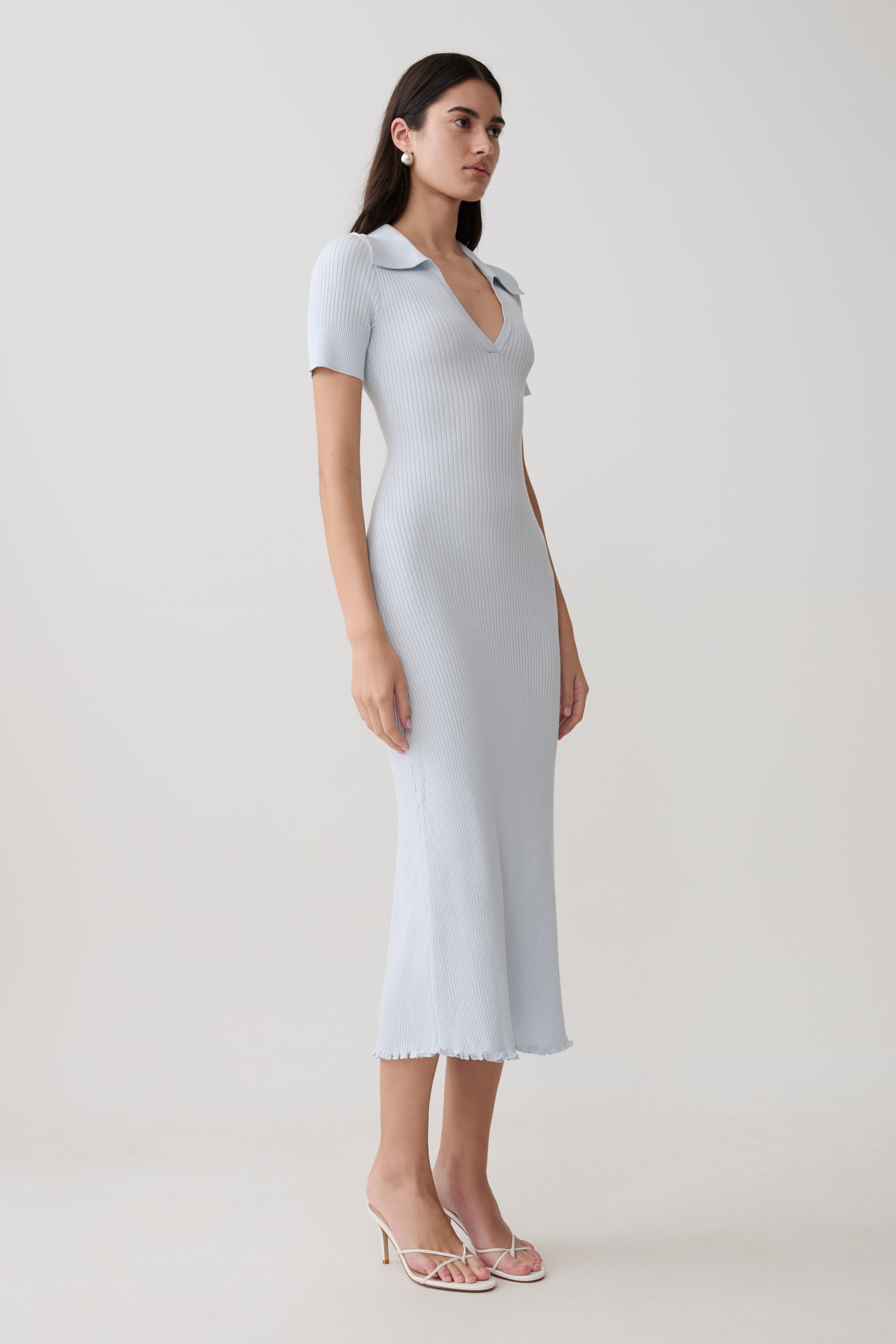 Nichelle Short Sleeve Collared Knit Midi Dress