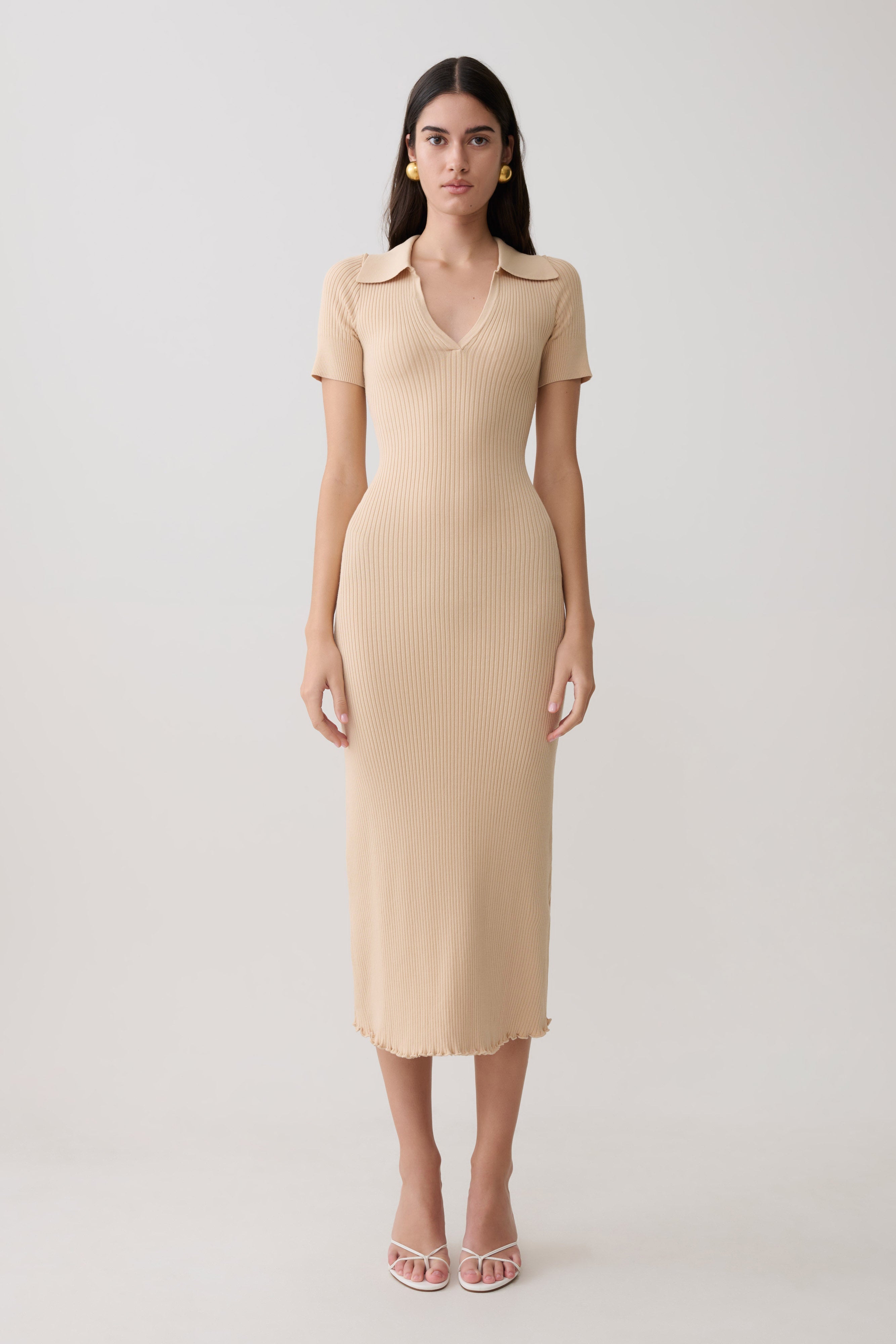 Nichelle Short Sleeve Collared Knit Midi Dress