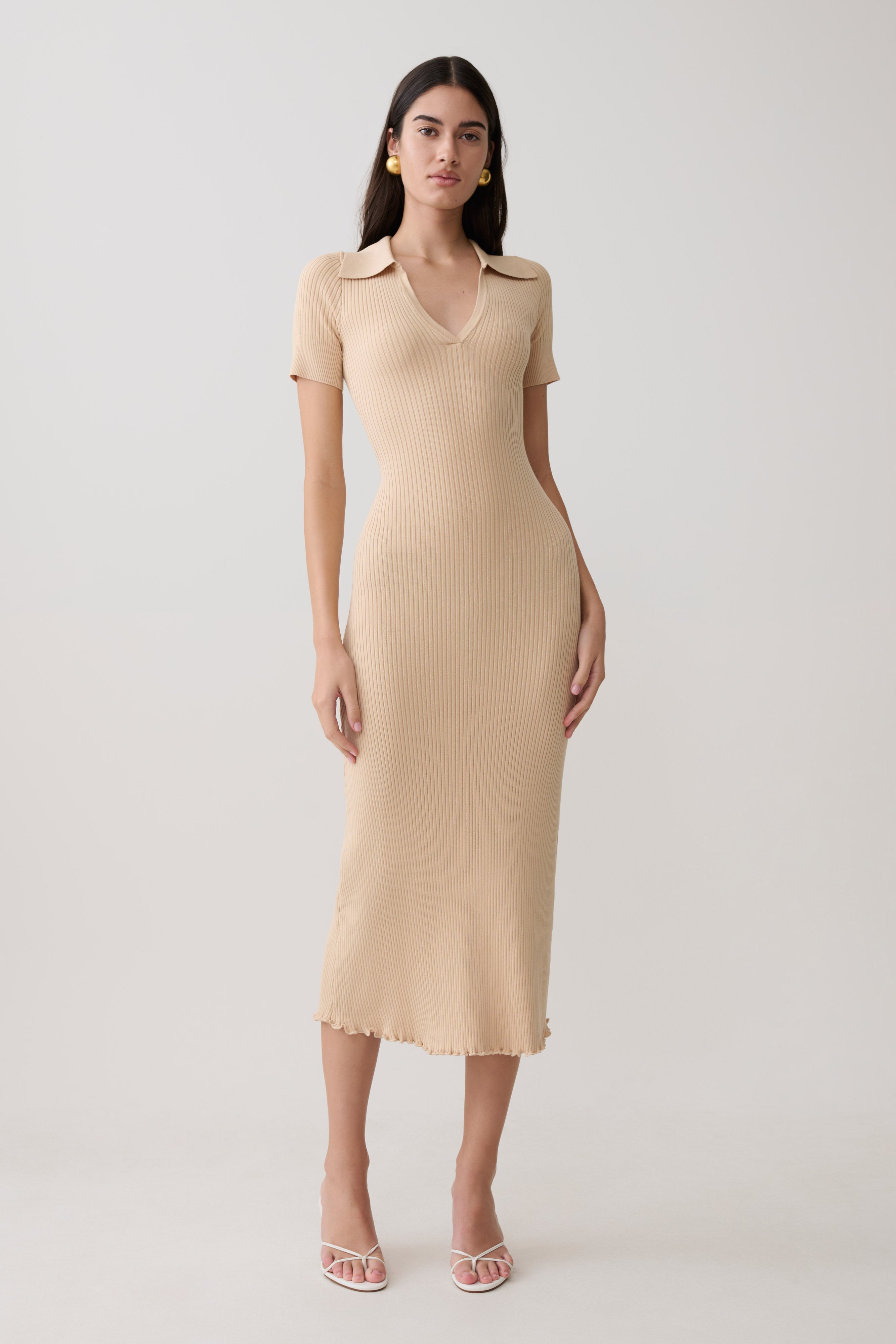 Nichelle Short Sleeve Collared Knit Midi Dress