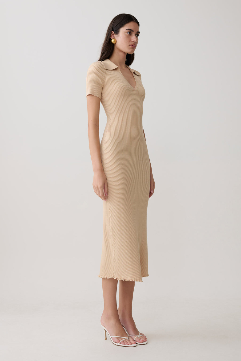 Nichelle Short Sleeve Collared Knit Midi Dress