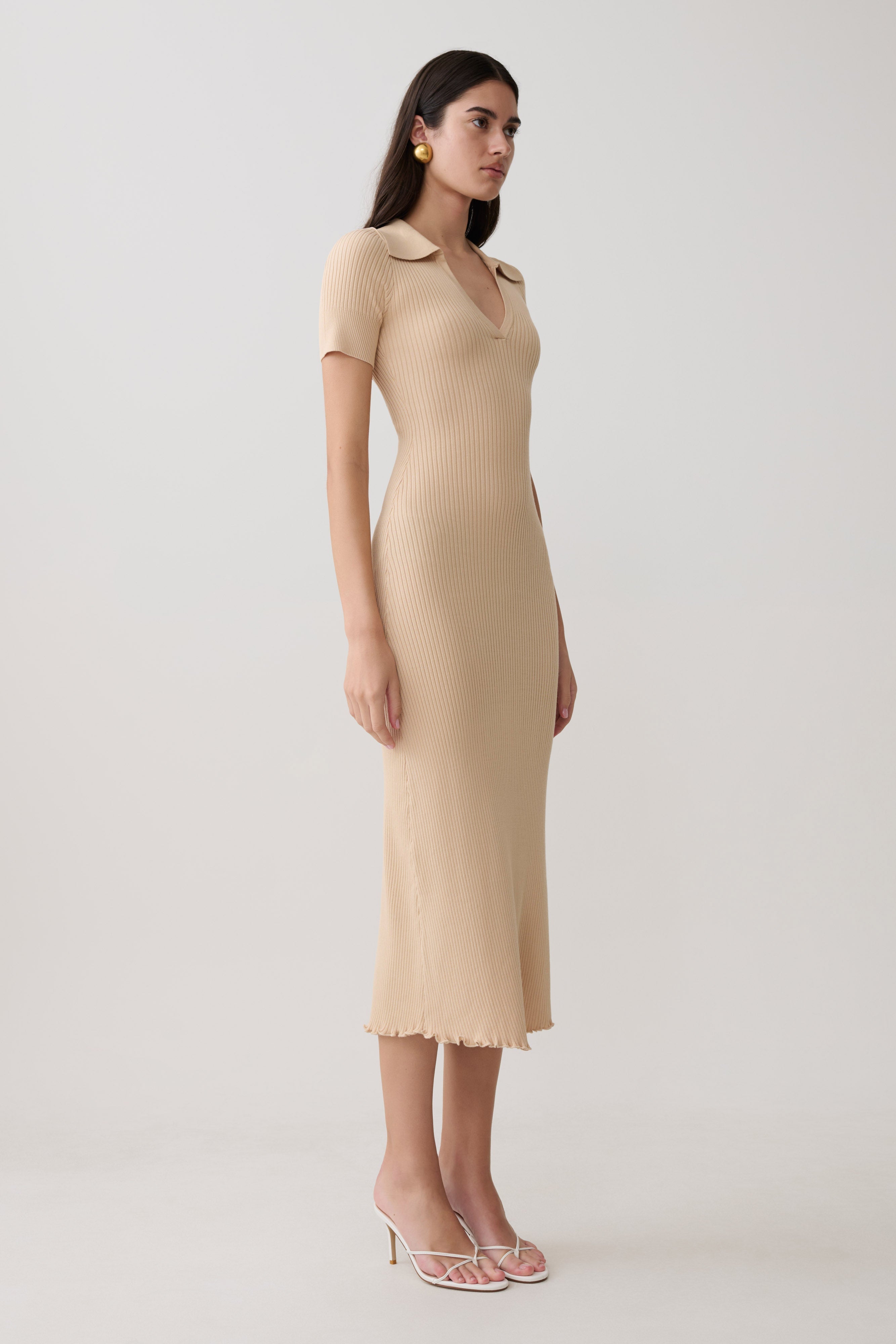 Nichelle Short Sleeve Collared Knit Midi Dress