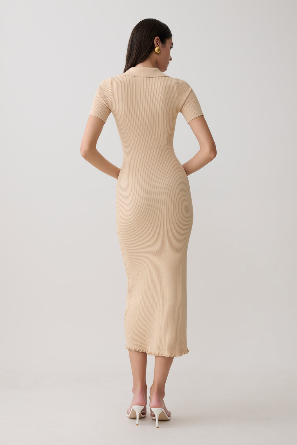 Nichelle Short Sleeve Collared Knit Midi Dress
