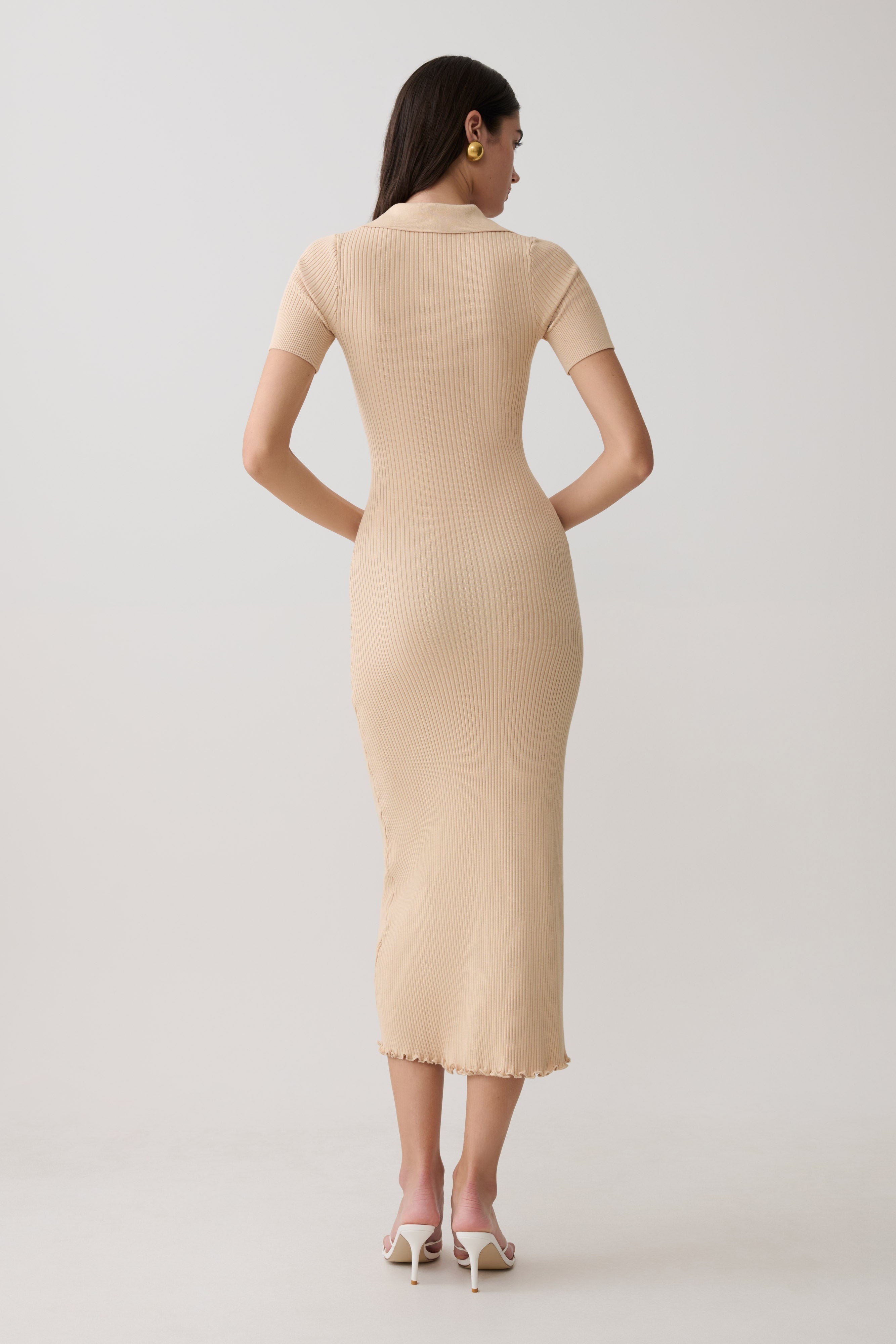 Nichelle Short Sleeve Collared Knit Midi Dress