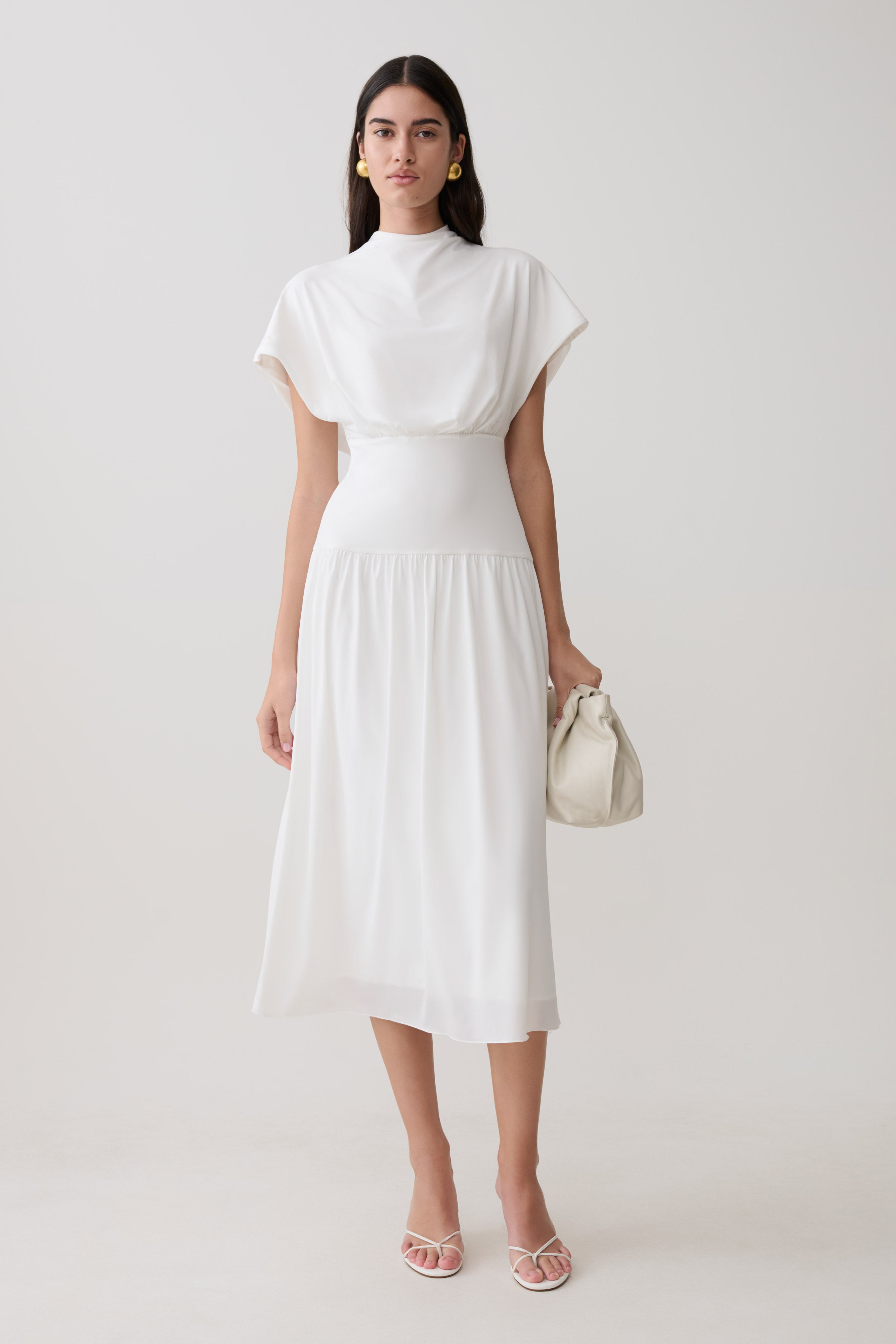 Ailla High Neck Cowl Midi Dress