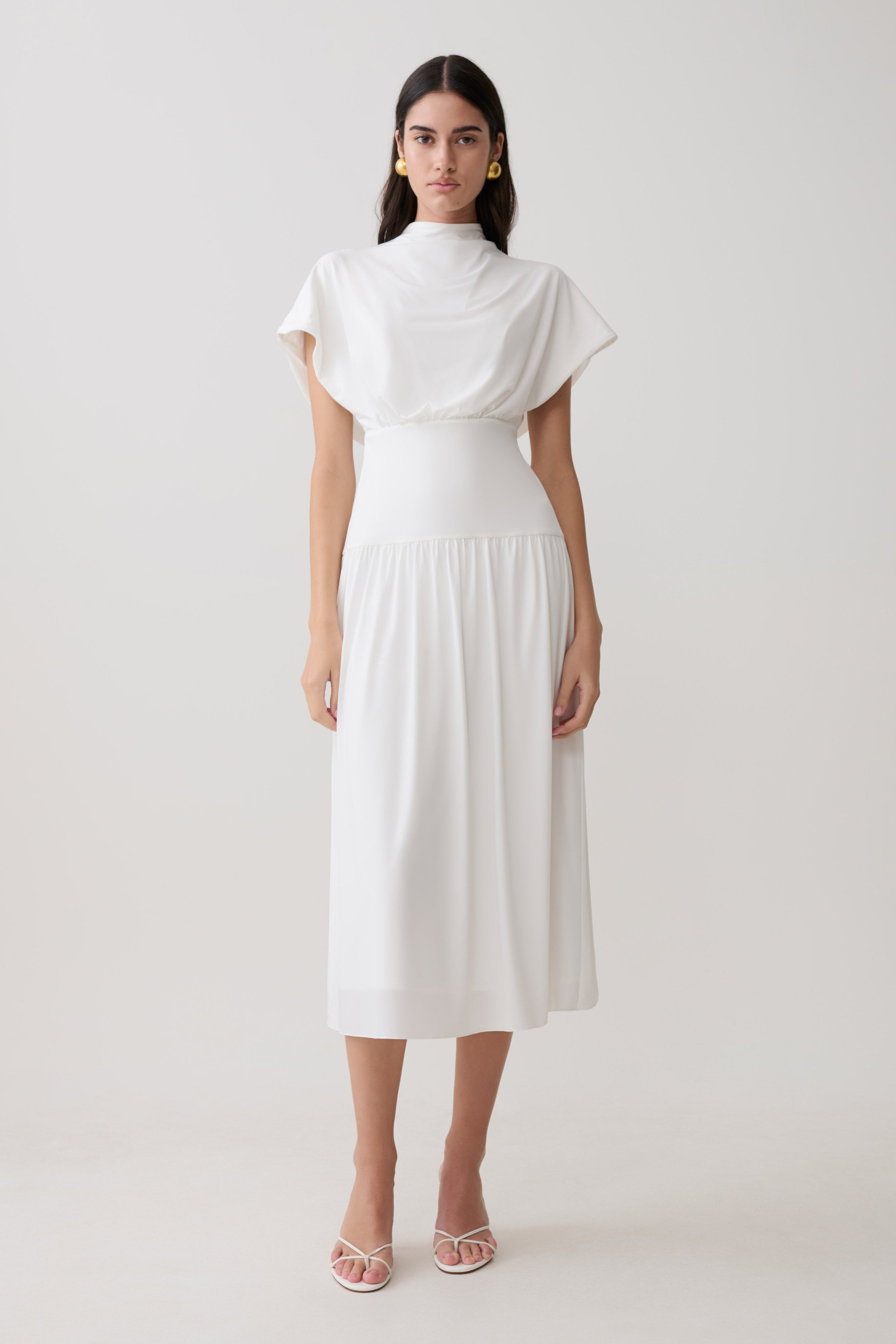 Ailla High Neck Cowl Midi Dress