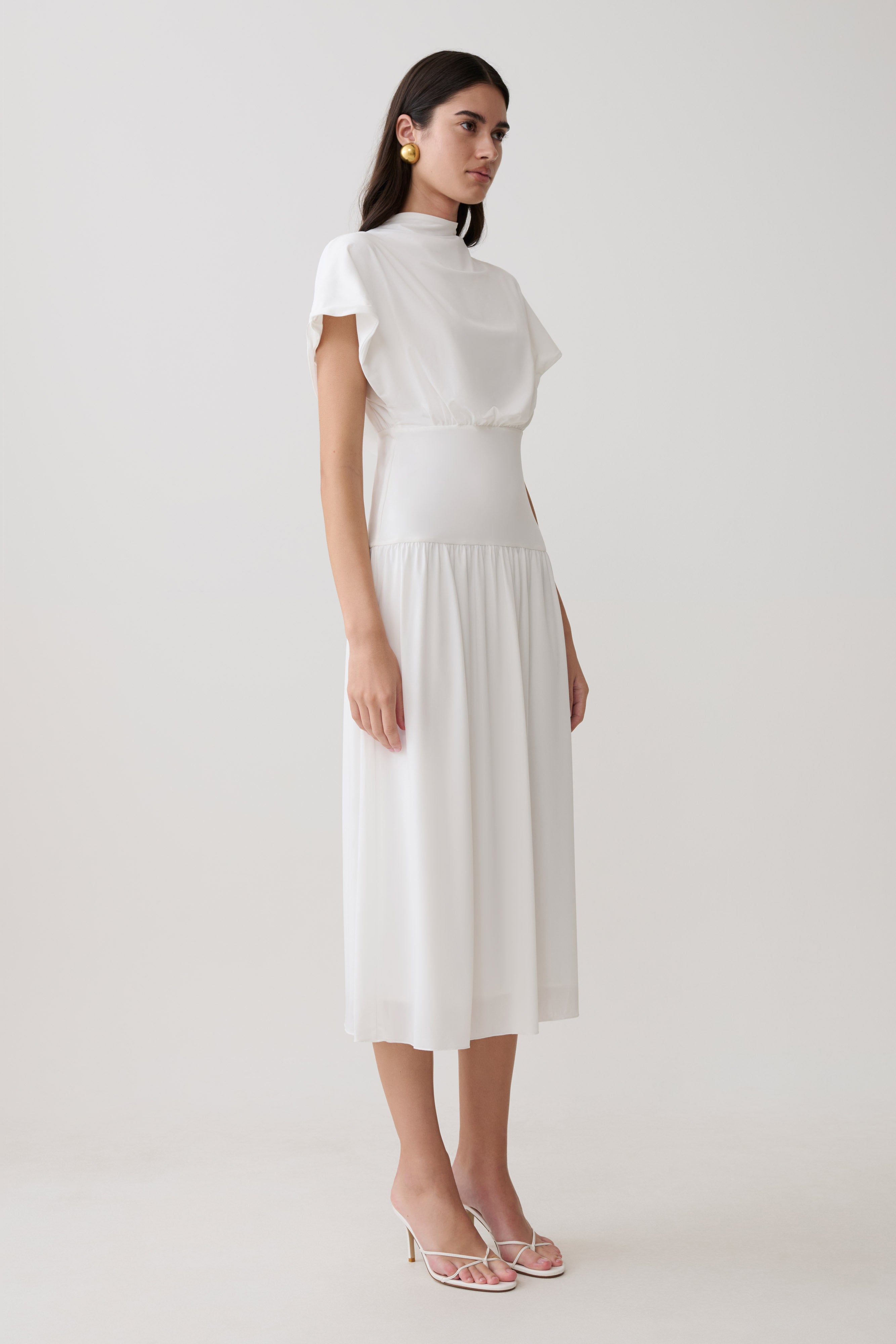 Ailla High Neck Cowl Midi Dress