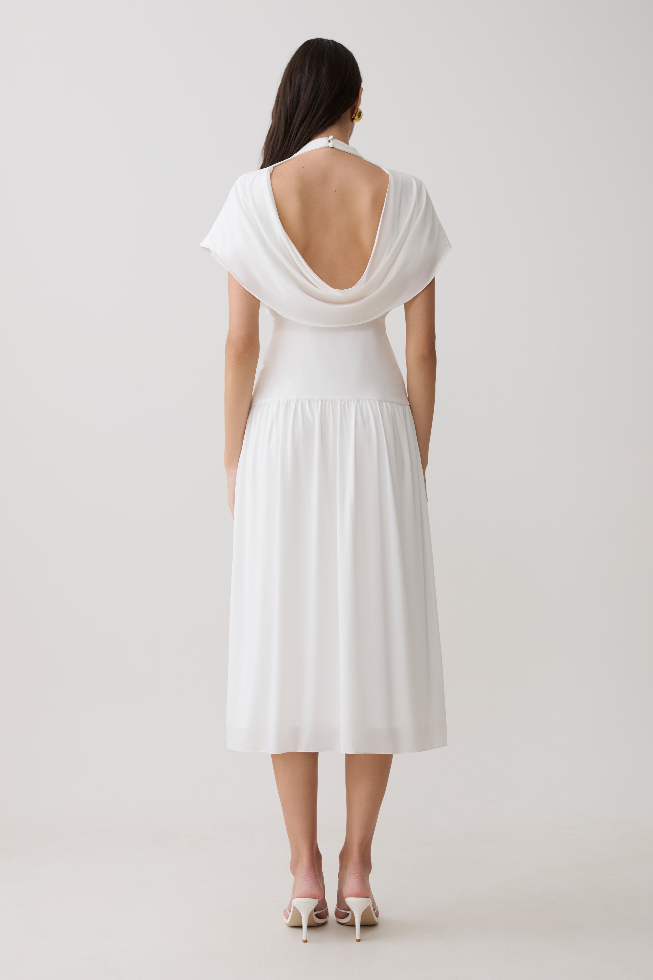 Ailla High Neck Cowl Midi Dress