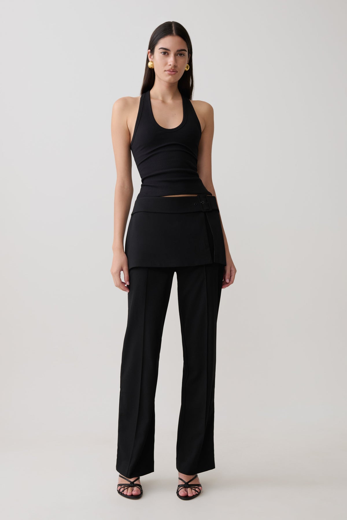 Daisy Wrap Skirt Straight Leg Pants in Black – Chic&Drifts