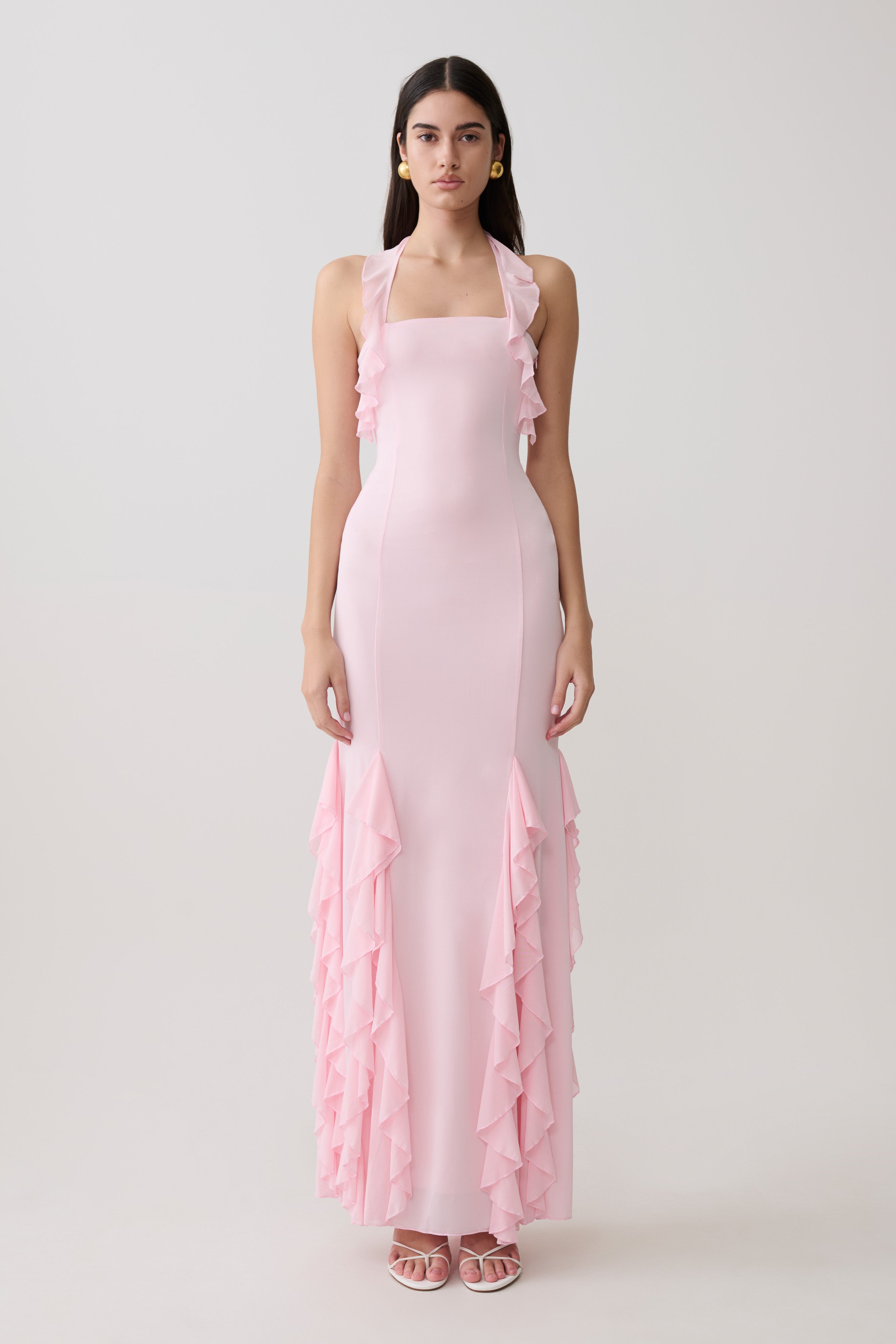 Etta Ruffle Slinky Maxi Dress