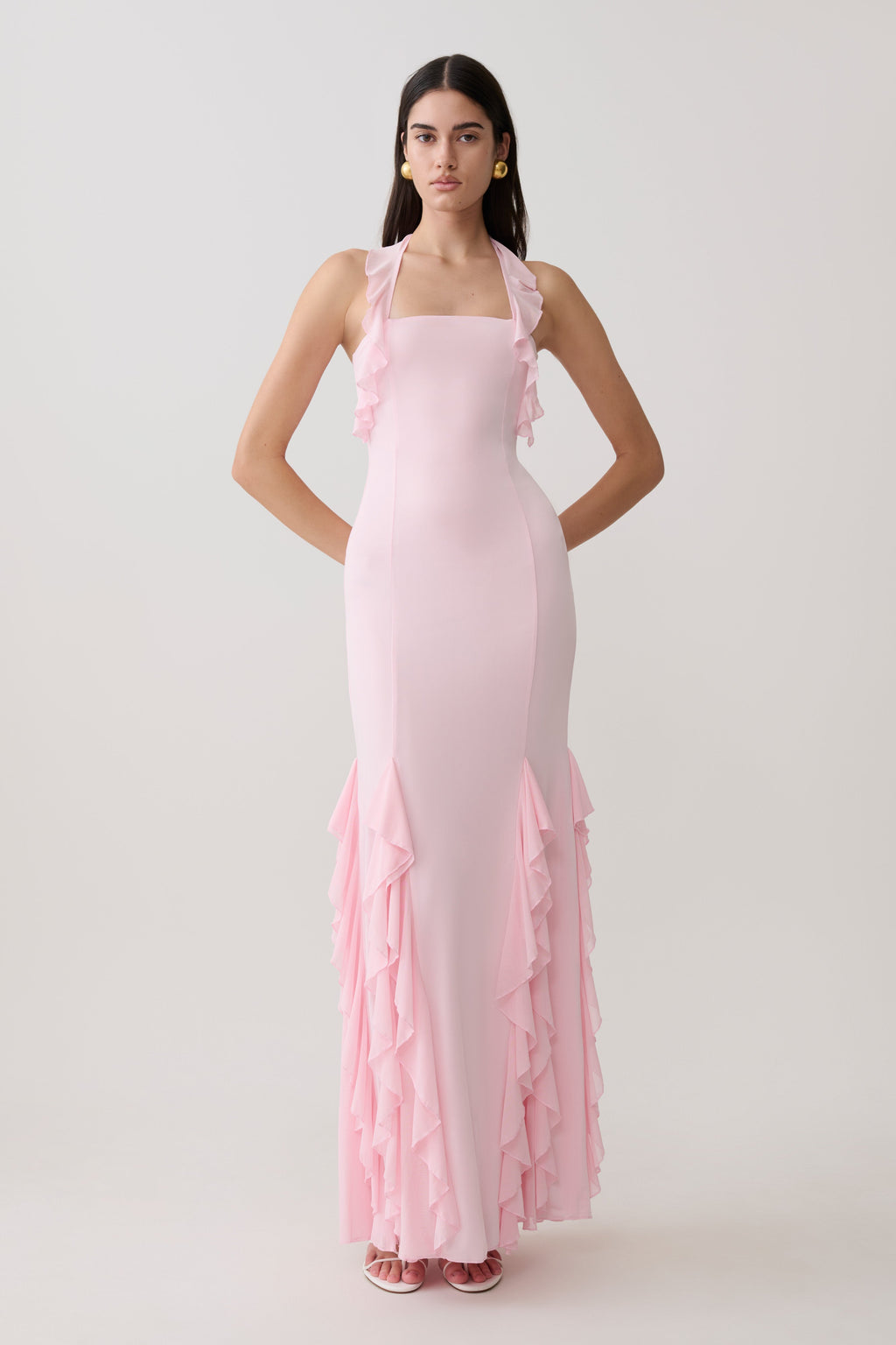 Etta Ruffle Slinky Maxi Dress