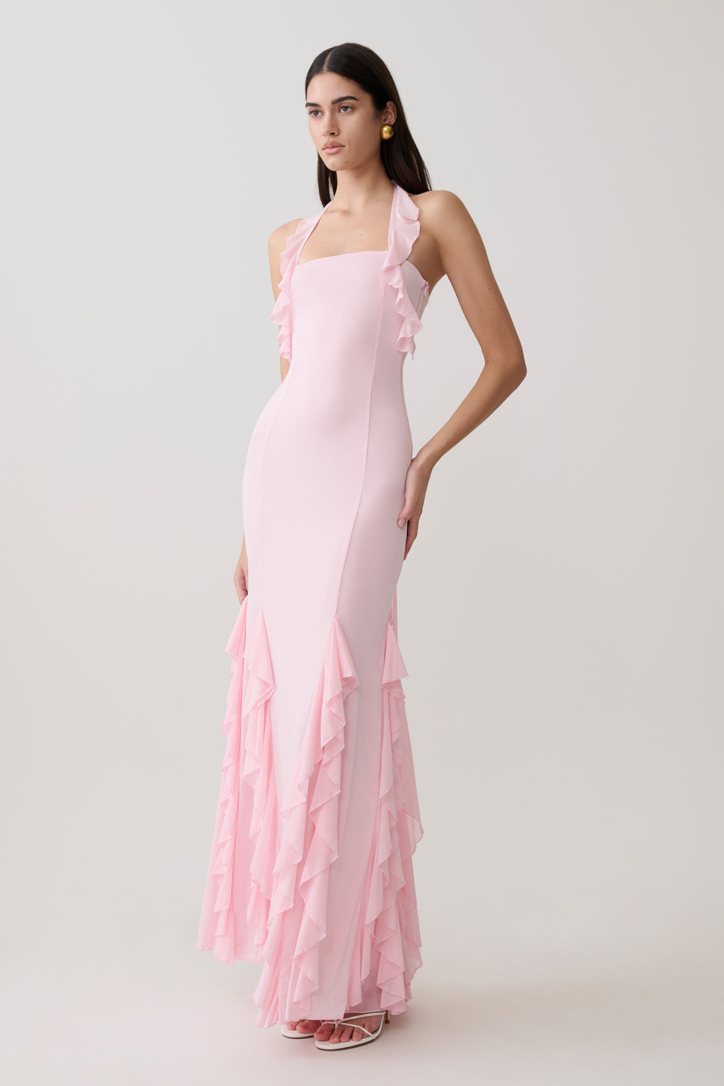 Etta Ruffle Slinky Maxi Dress