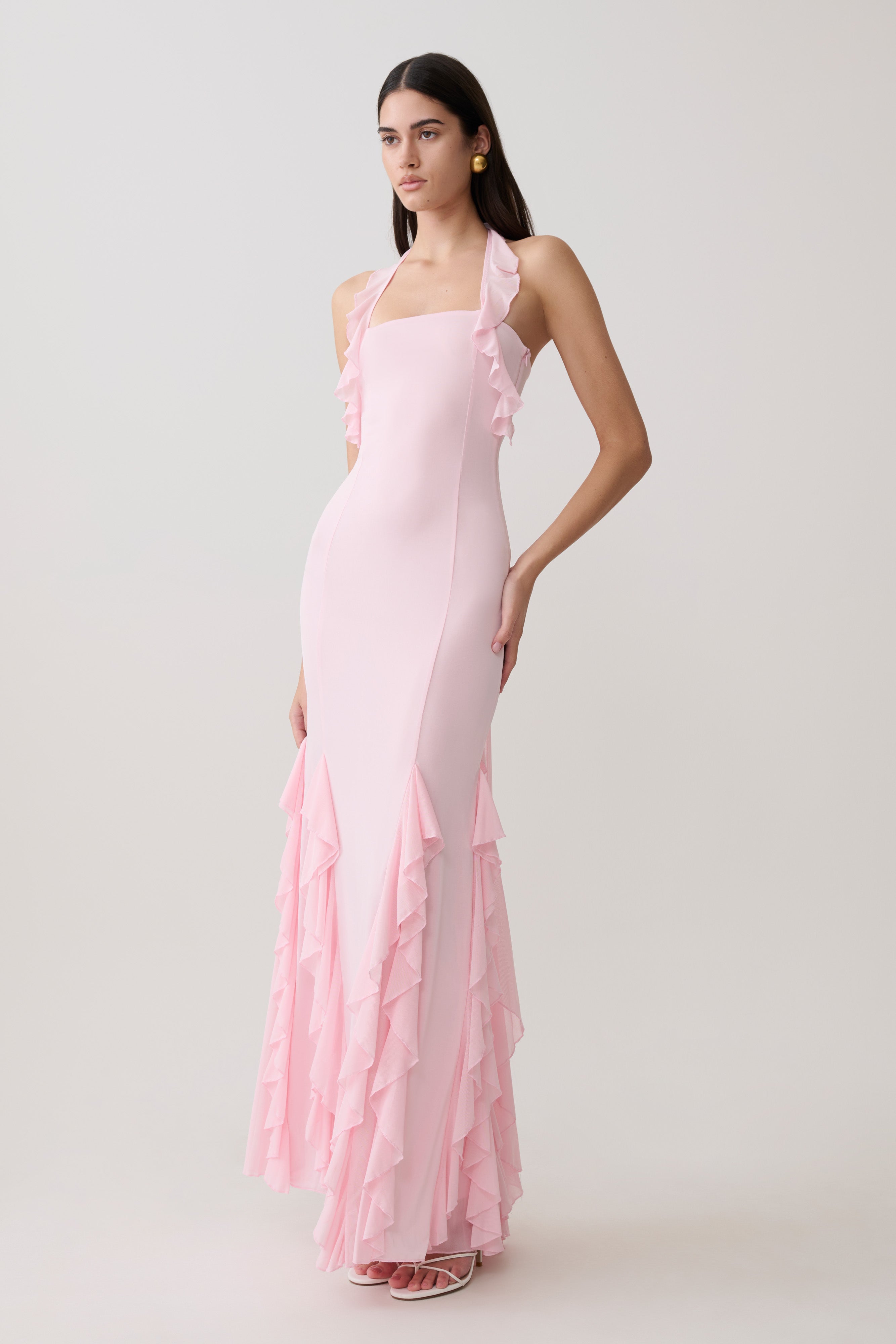 Etta Ruffle Slinky Maxi Dress