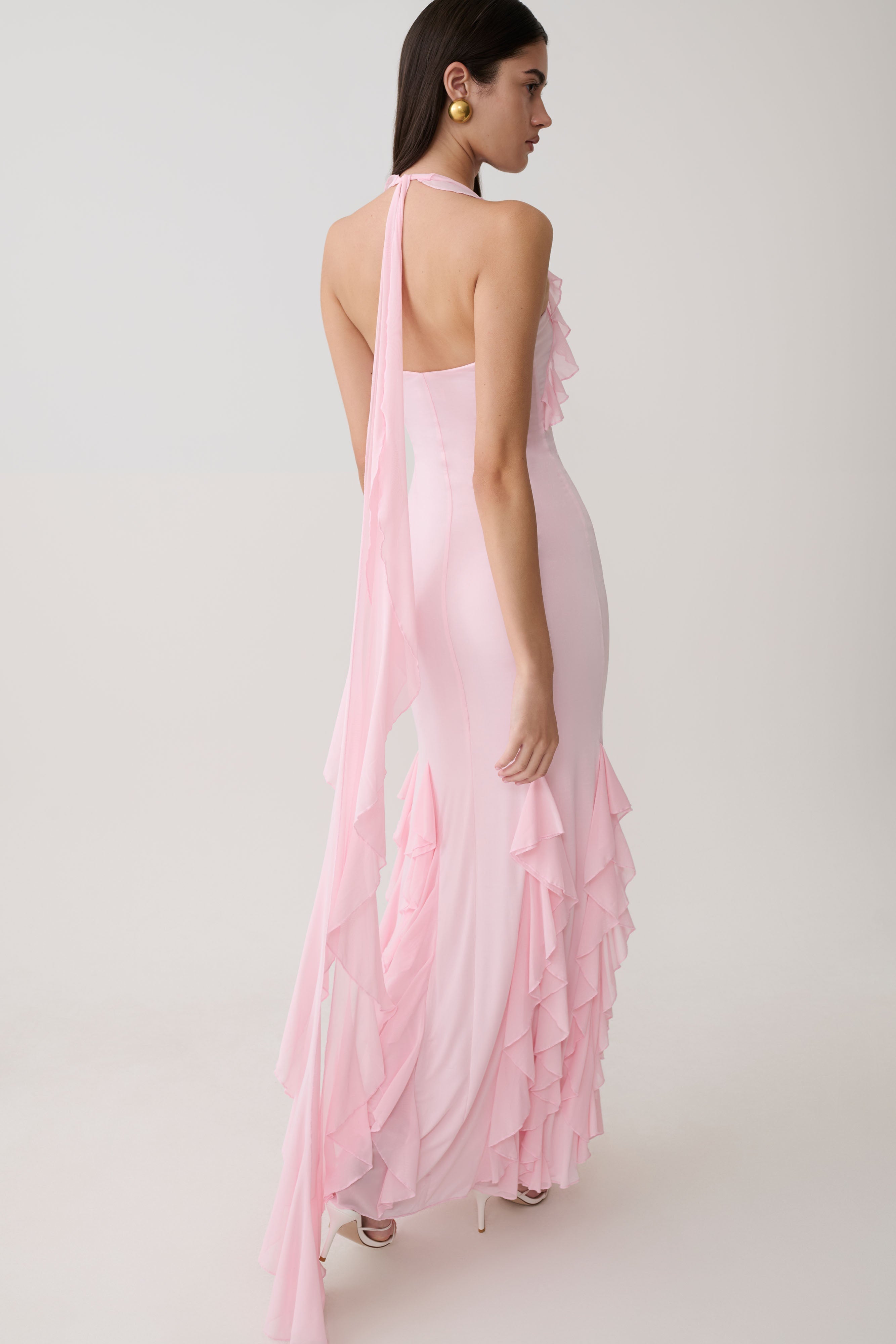 Etta Ruffle Slinky Maxi Dress
