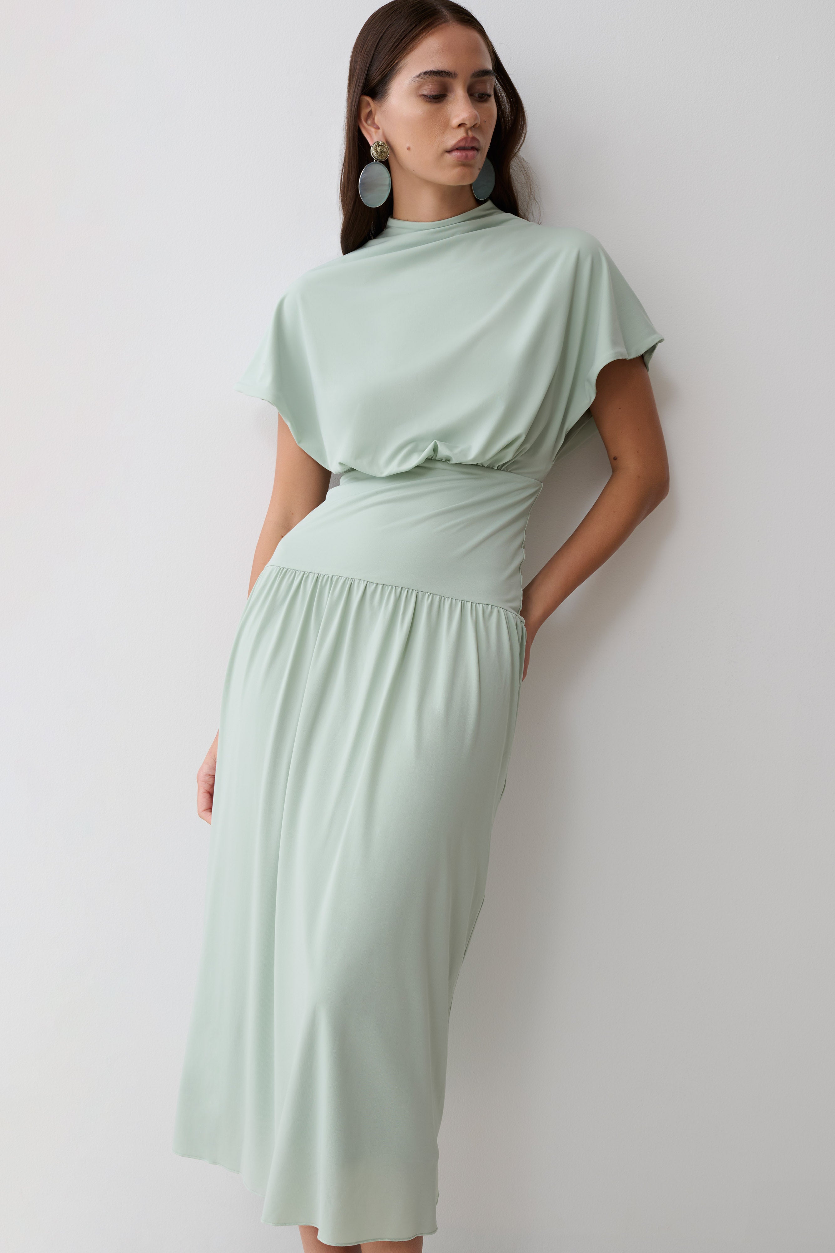 Ailla High Neck Cowl Midi Dress
