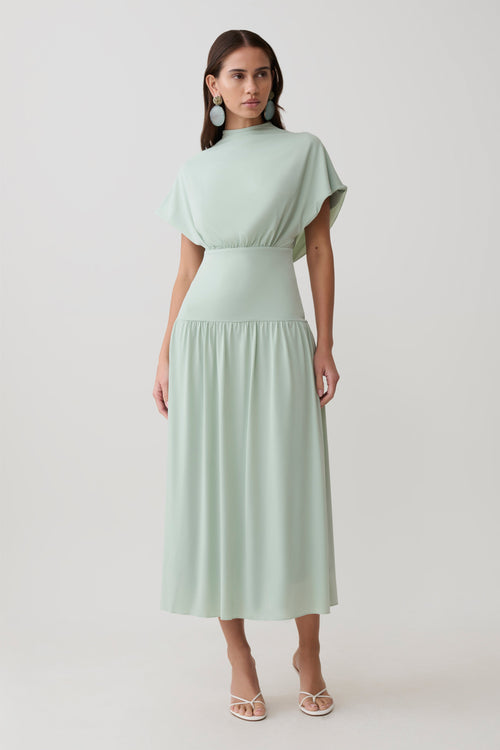 Ailla High Neck Cowl Midi Dress