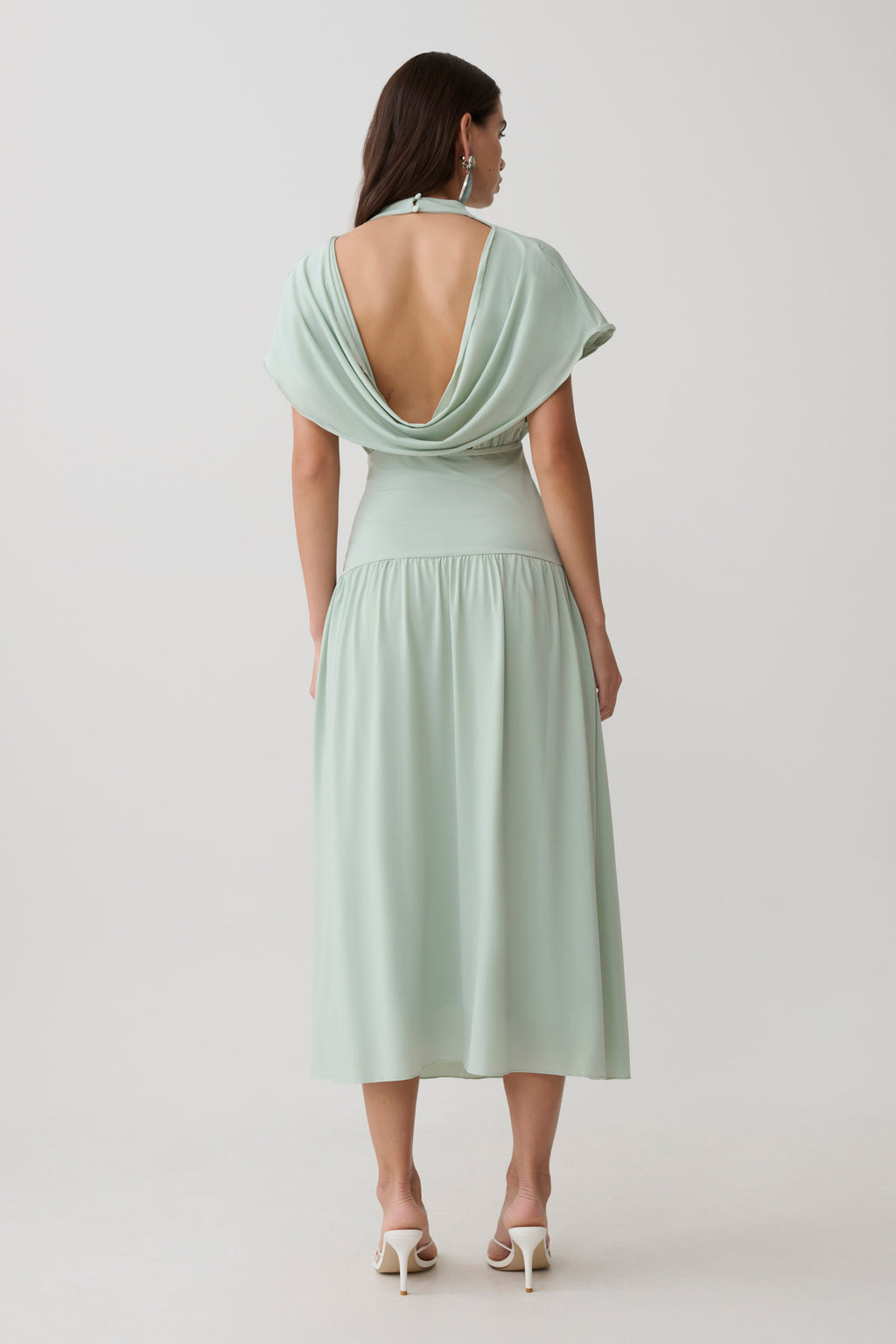 Ailla High Neck Cowl Midi Dress