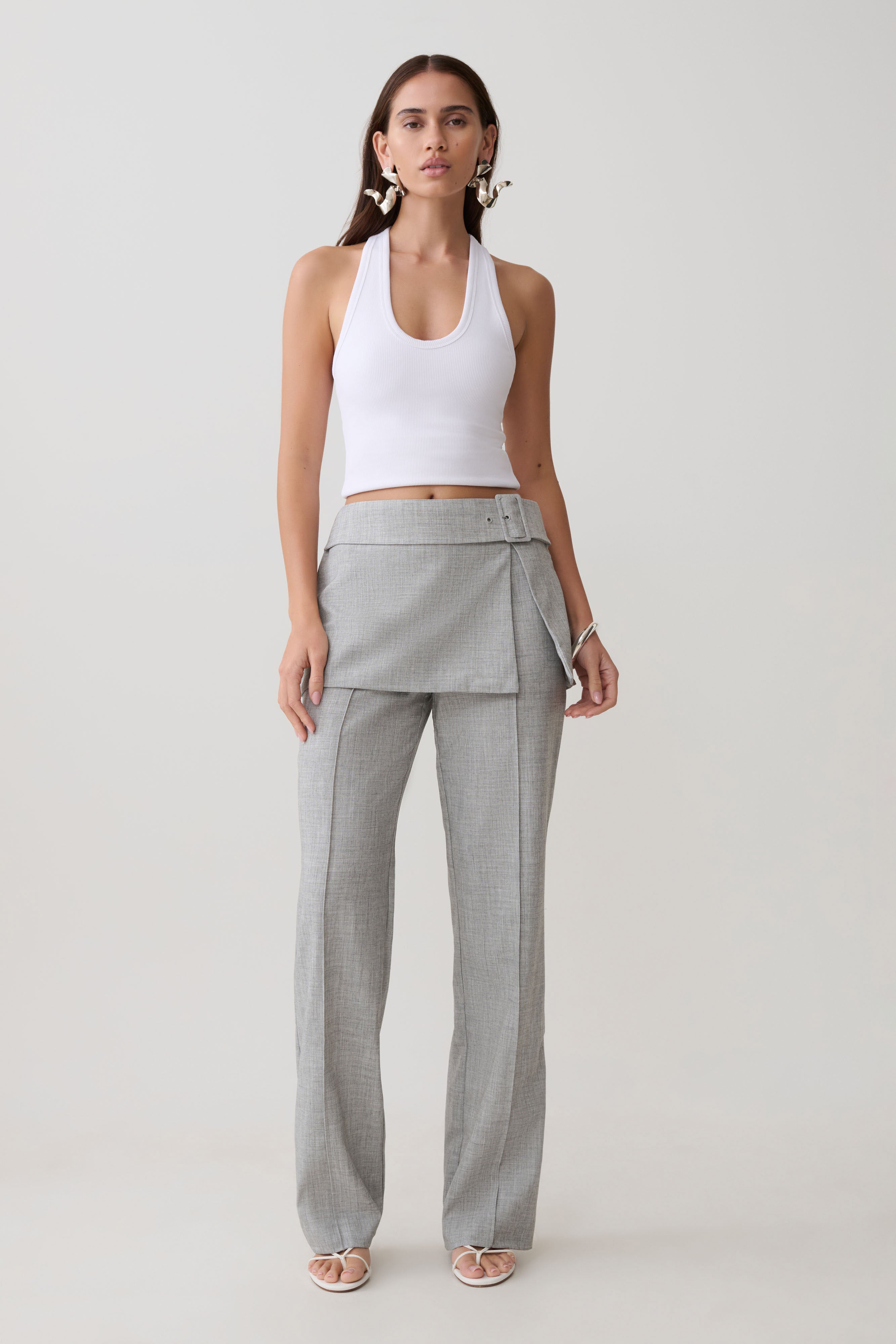 Daisy Wrap Skirt Straight Leg Pants in Charcoal Marle – Chic&Drifts
