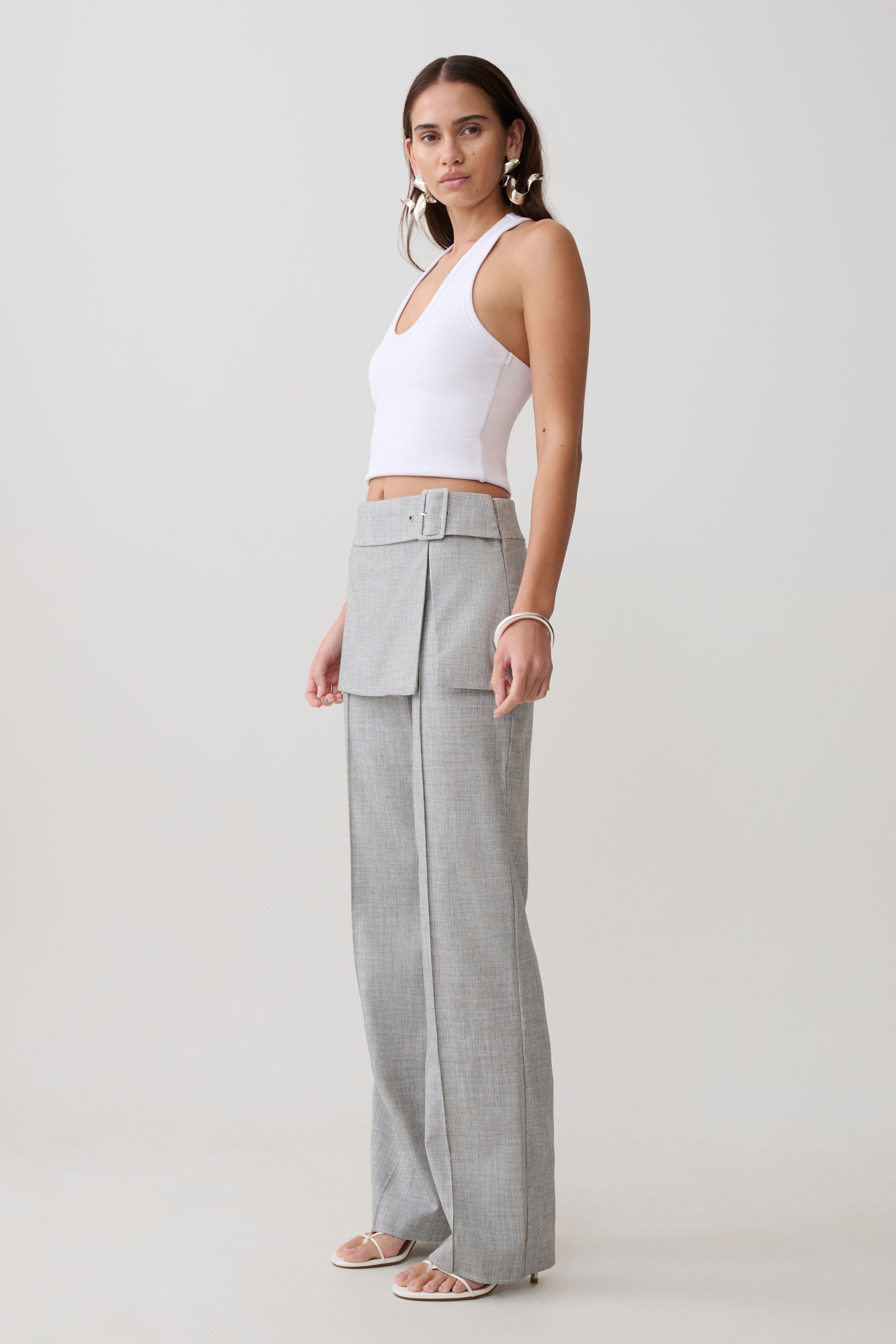 Daisy Wrap Skirt Straight Leg Pants in Charcoal Marle – Chic&Drifts