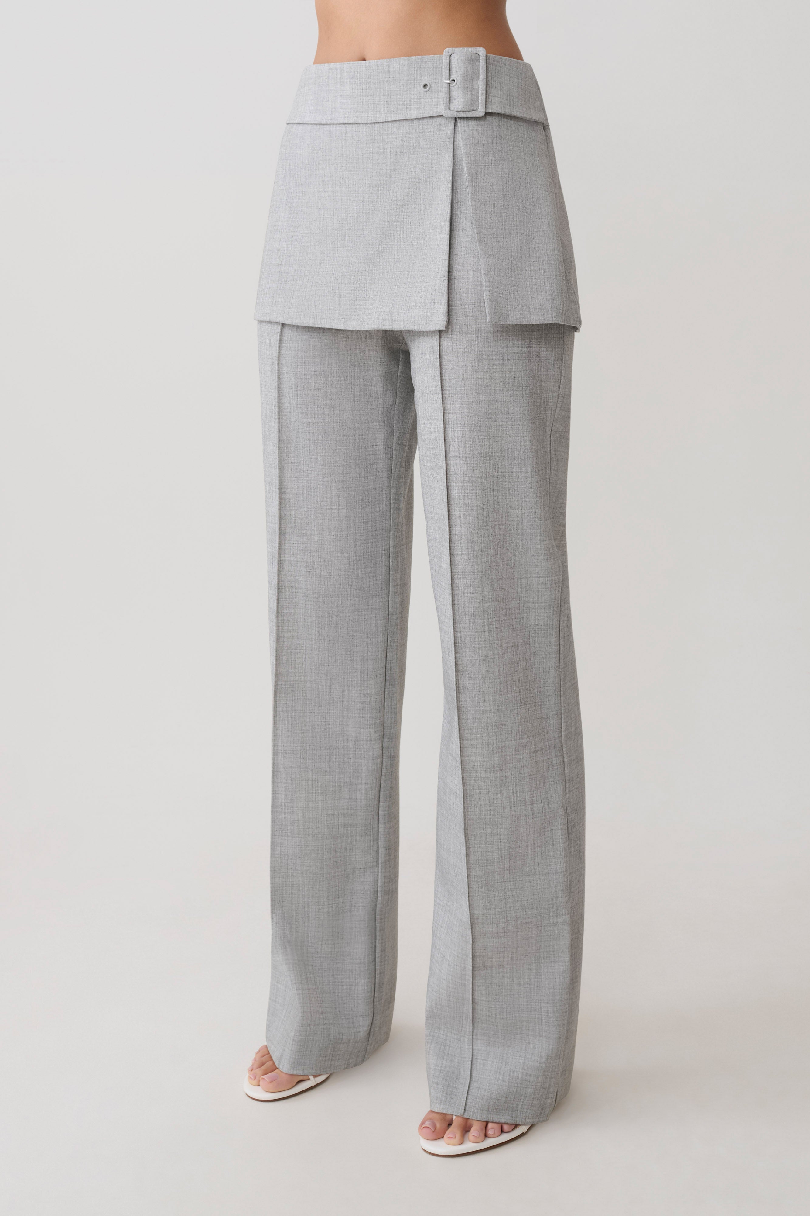 Daisy Wrap Skirt Straight Leg Pants in Charcoal Marle – Chic&Drifts