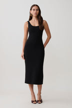 Allyra Scoop Stretch Crepe Midi Dress in Black – Chic&Drifts